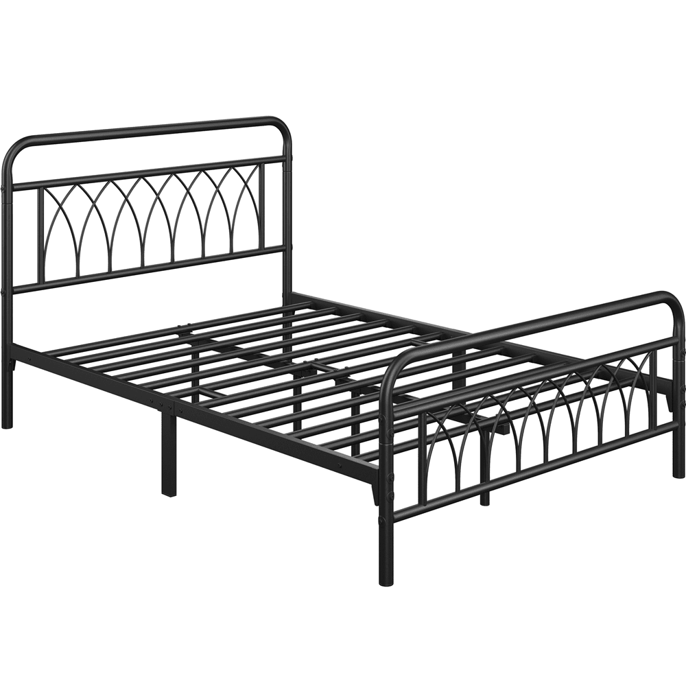 Alden Design Metal Platform Bed Frame with Headboard and Footboard, Twin, Antique Gold