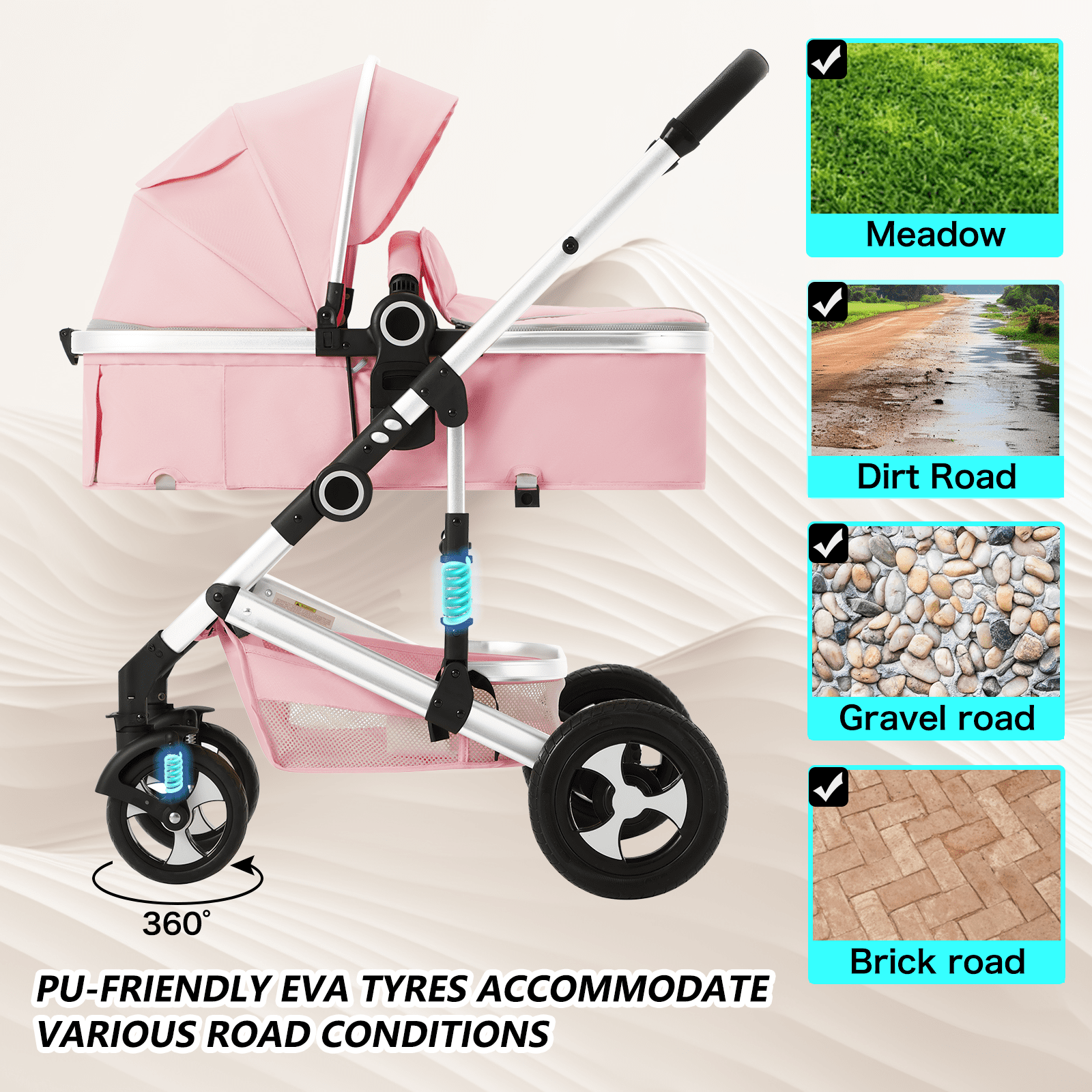 AILEEKISS 2 in 1 Convertible Baby Stroller, Unisex Folding Infant Newborn Bassinet Pram, Dark Grey