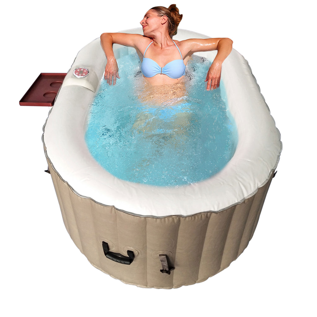 ALEKO 145 Gallon 2 Person Brown Oval Inflatable Jetted Hot Tub with Cover
