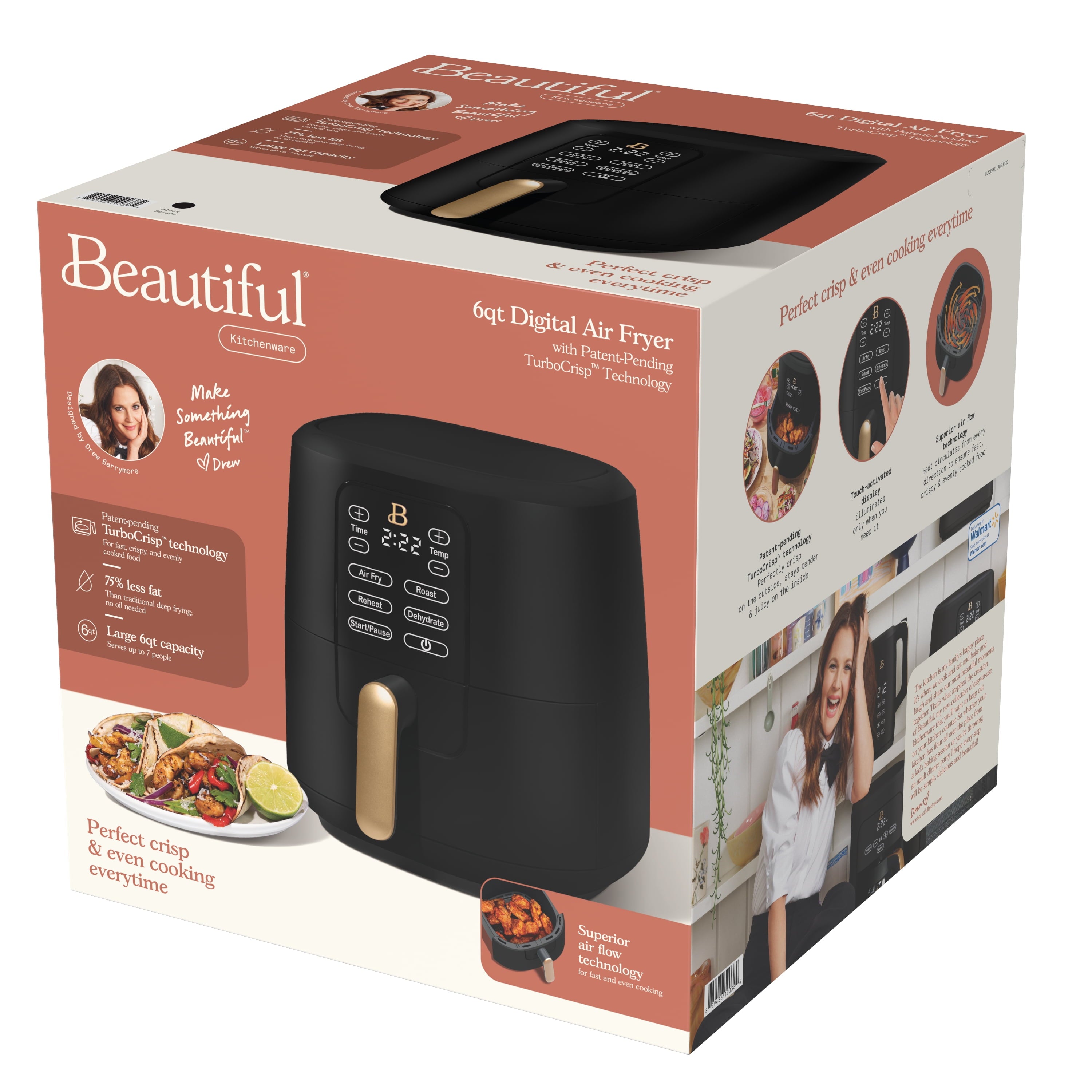 Beautiful 6 Qt Air Fryer with TurboCrisp Technology and Touch-Activated Display, White Icing by Drew Barrymore