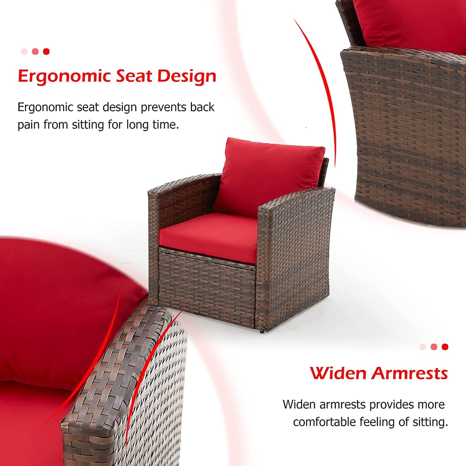 AECOJOY 6 Pieces Outdoor Furniture Set , Patio Rattan Wicker Sectional Sofa Conversation Set, Beige