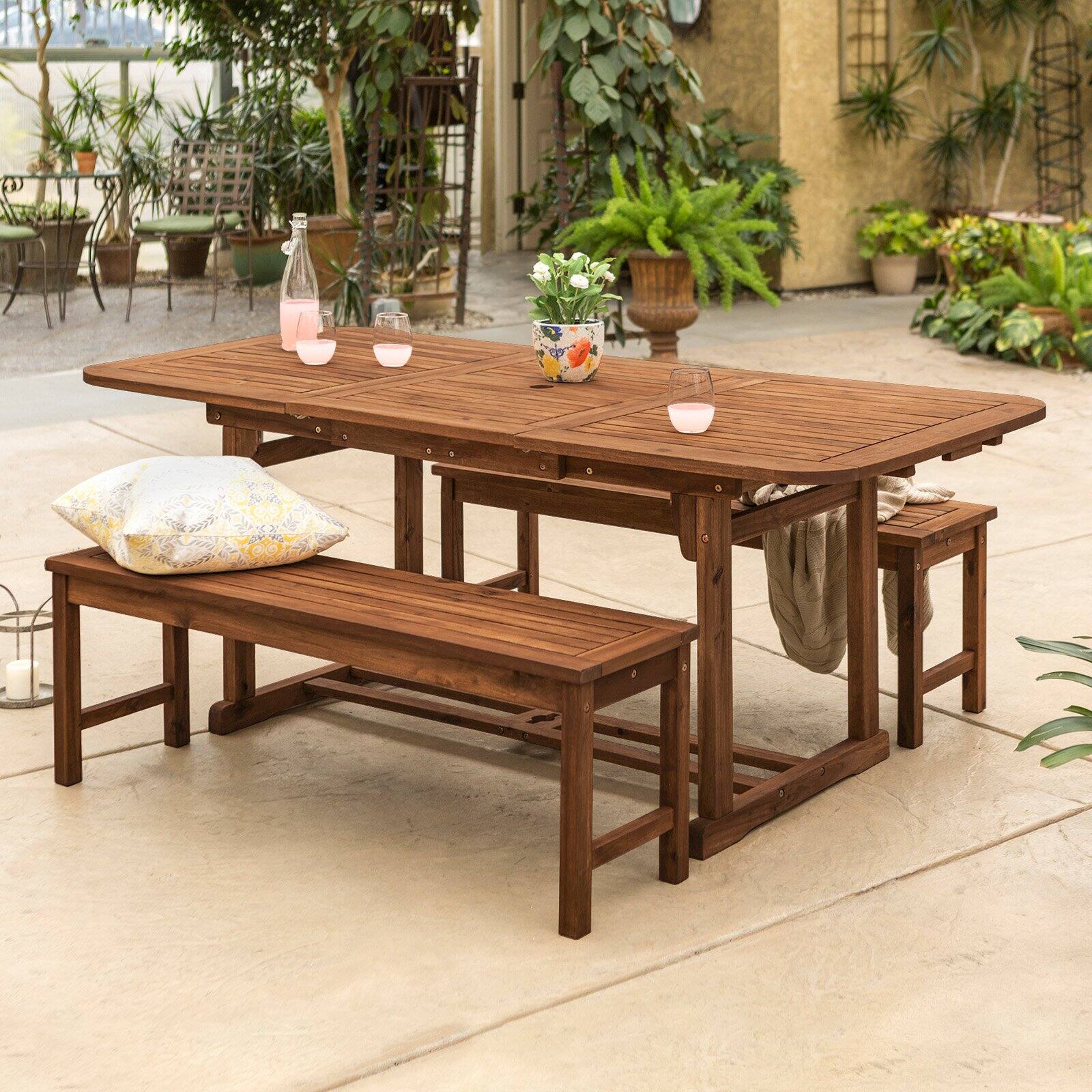 3 Piece Acacia Patio Dining Set in Dark Brown