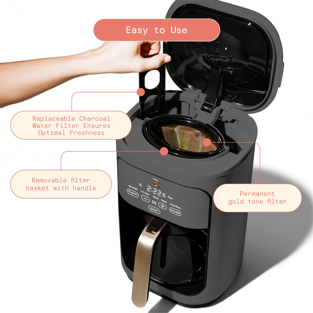 Beautiful 14-Cup Programmable Drip Coffee Maker with Touch-Activated Display, White Icing by Drew Barrymore
