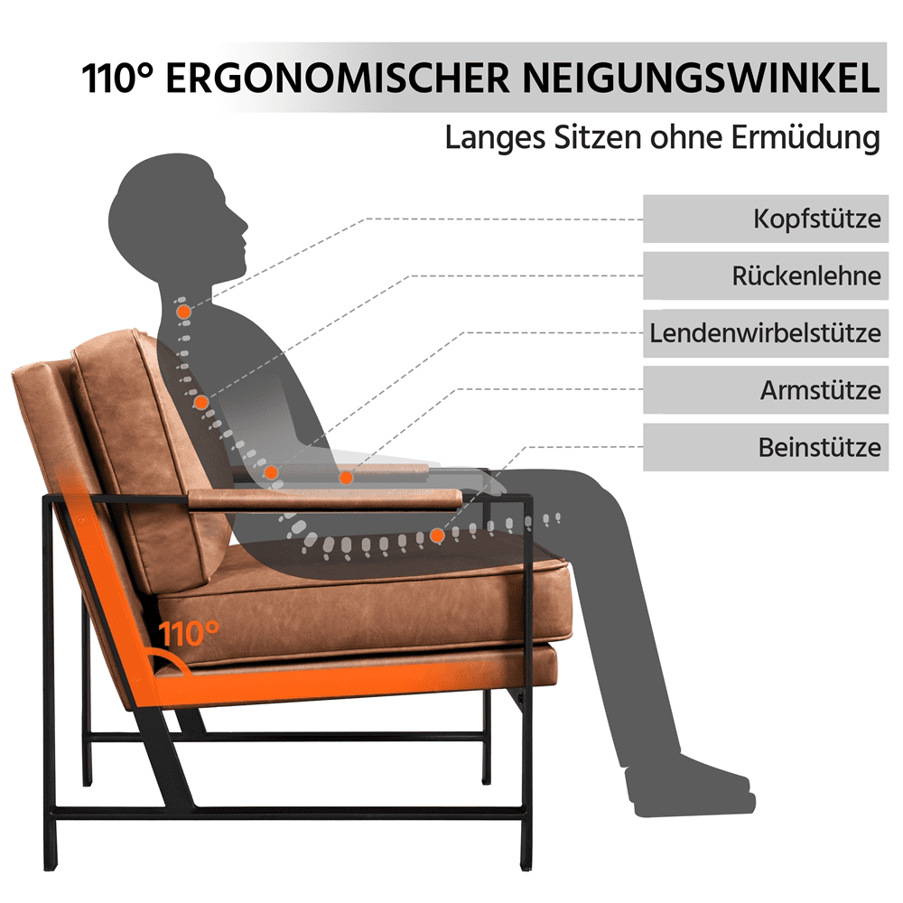 Alden Design Mid-Century Modern Accent Chair with Metal Frame, Brown Faux Leather