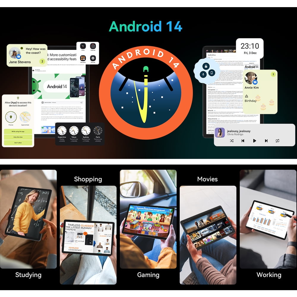 Android 14 Tablet,128GB ROM 1TB Expand,HD IPS Touchscreen, 5G/2.4G WiFi, Bluetooth 5.0, GPS, 4G Phone Tablet,2024 Newest