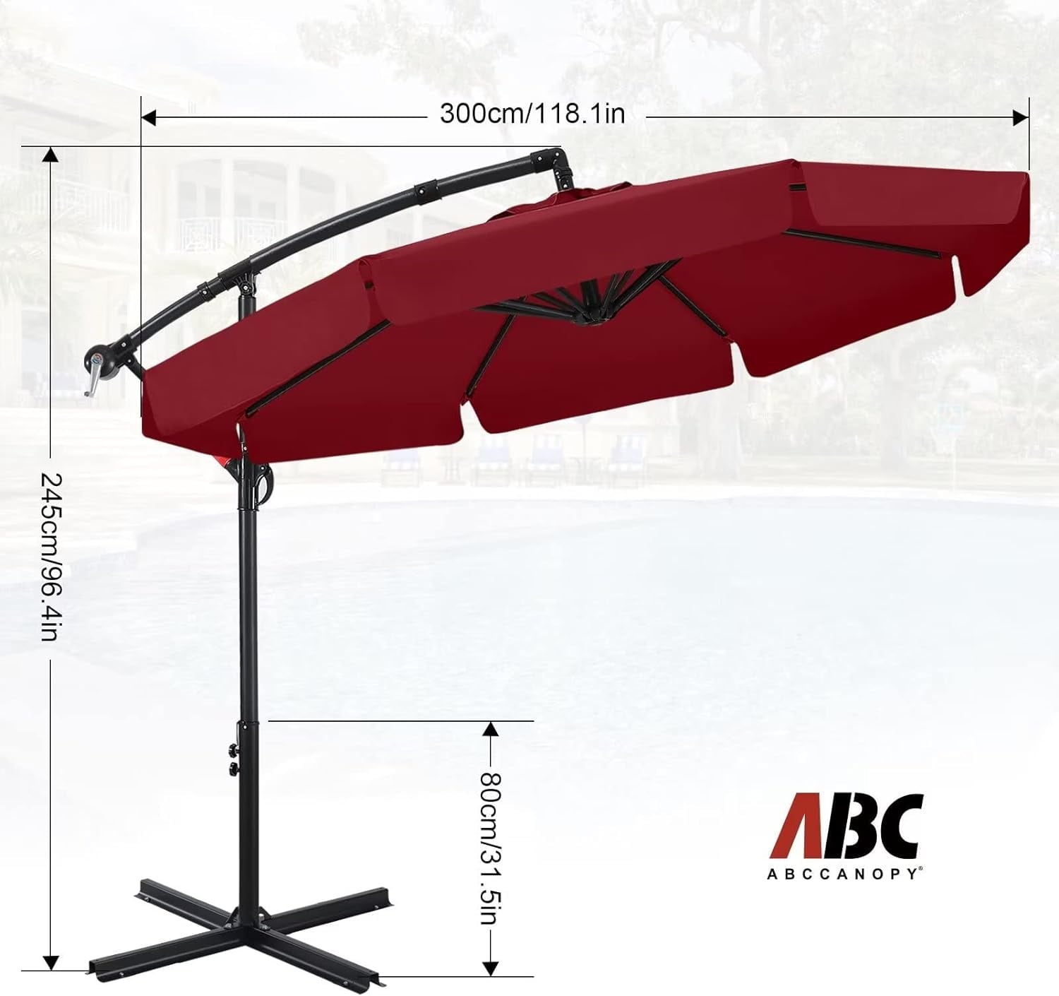 ABCCANOPY 10 FT Patio Umbrellas with Crank & Cross Base for Garden, Backyard, Pool and Beach, 12+ Colors(Turquoise)