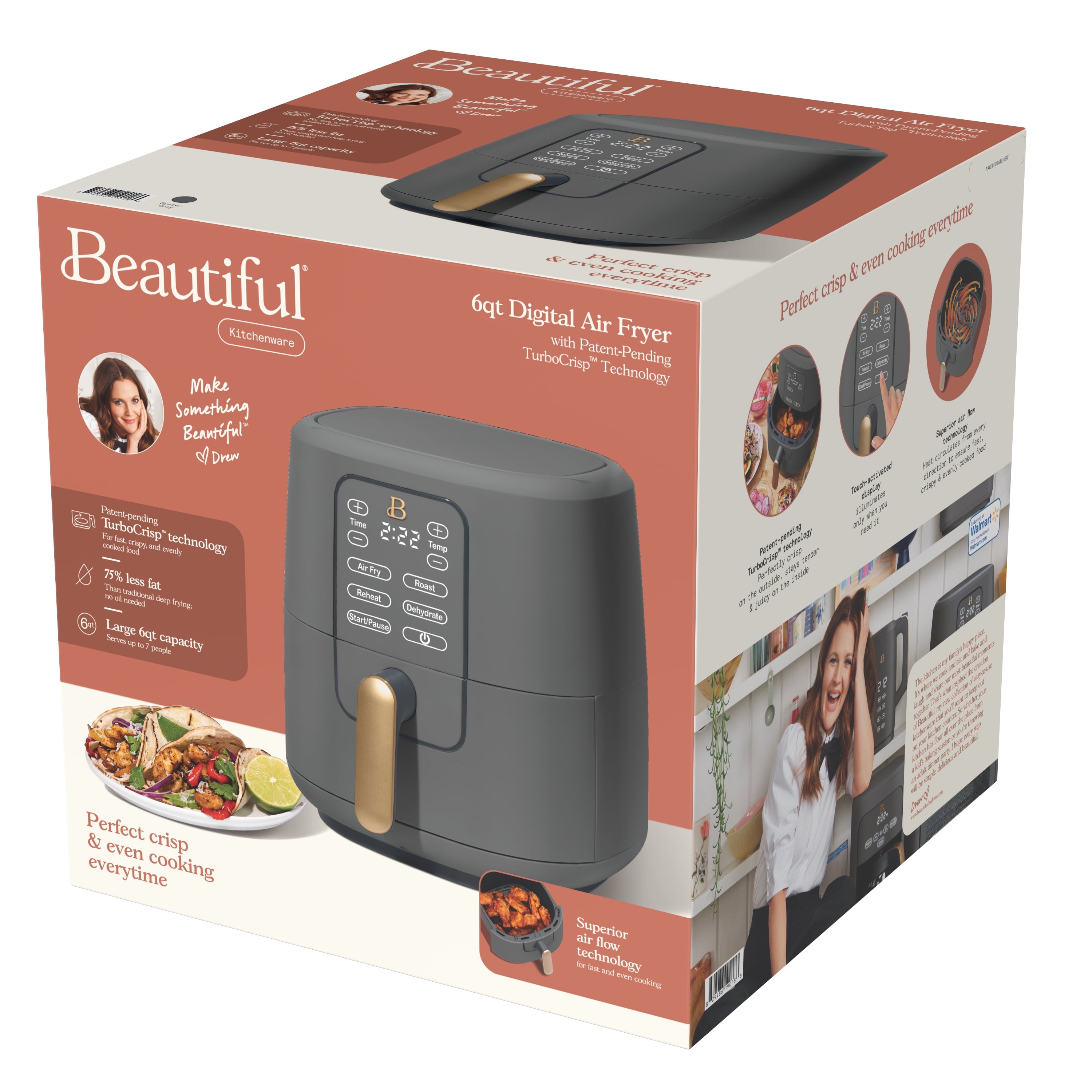 Beautiful 6 Qt Air Fryer with TurboCrisp Technology and Touch-Activated Display, White Icing by Drew Barrymore