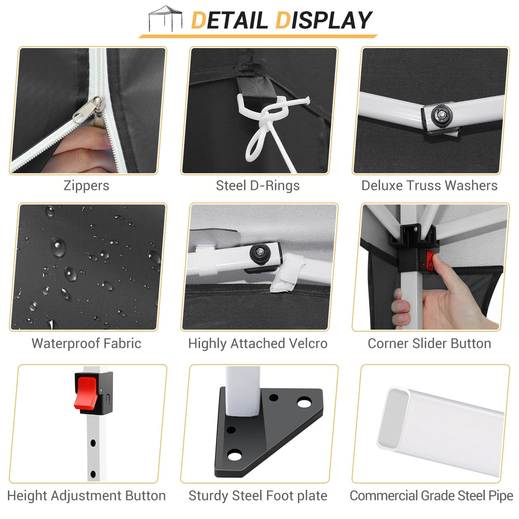 10'x 10' Pop up Canopy 1 Person Setup Canopy Portable Outdoor Party Instant Shelter with 4 Removable Sidewalls & Carrying Bag for Wedding Picnics Camping, White