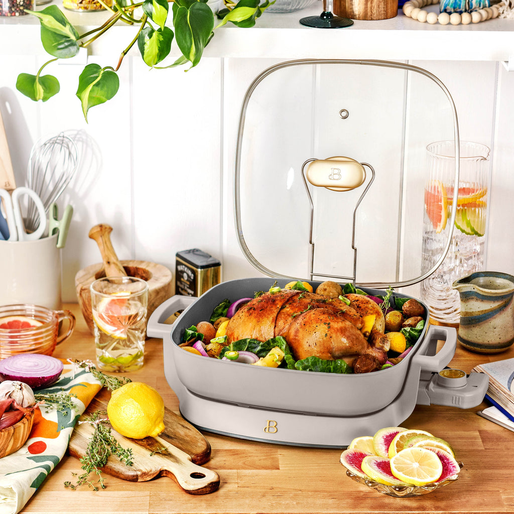 Beautiful 5 in 1 Electric Skillet - Expandable up to 7 Qt with Glass Lid, White Icing by Drew Barrymore