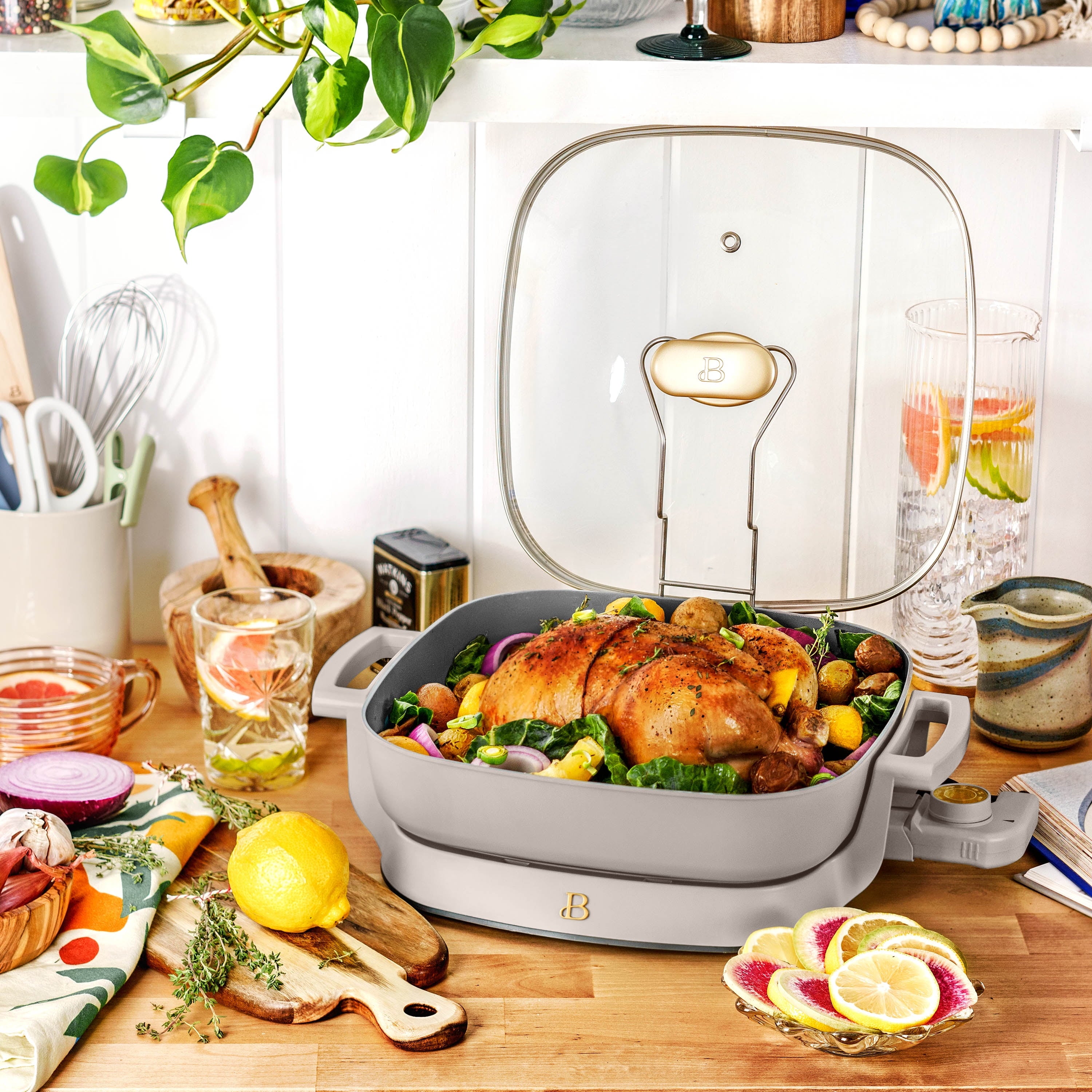 Beautiful 5 in 1 Electric Skillet - Expandable up to 7 Qt with Glass Lid, White Icing by Drew Barrymore