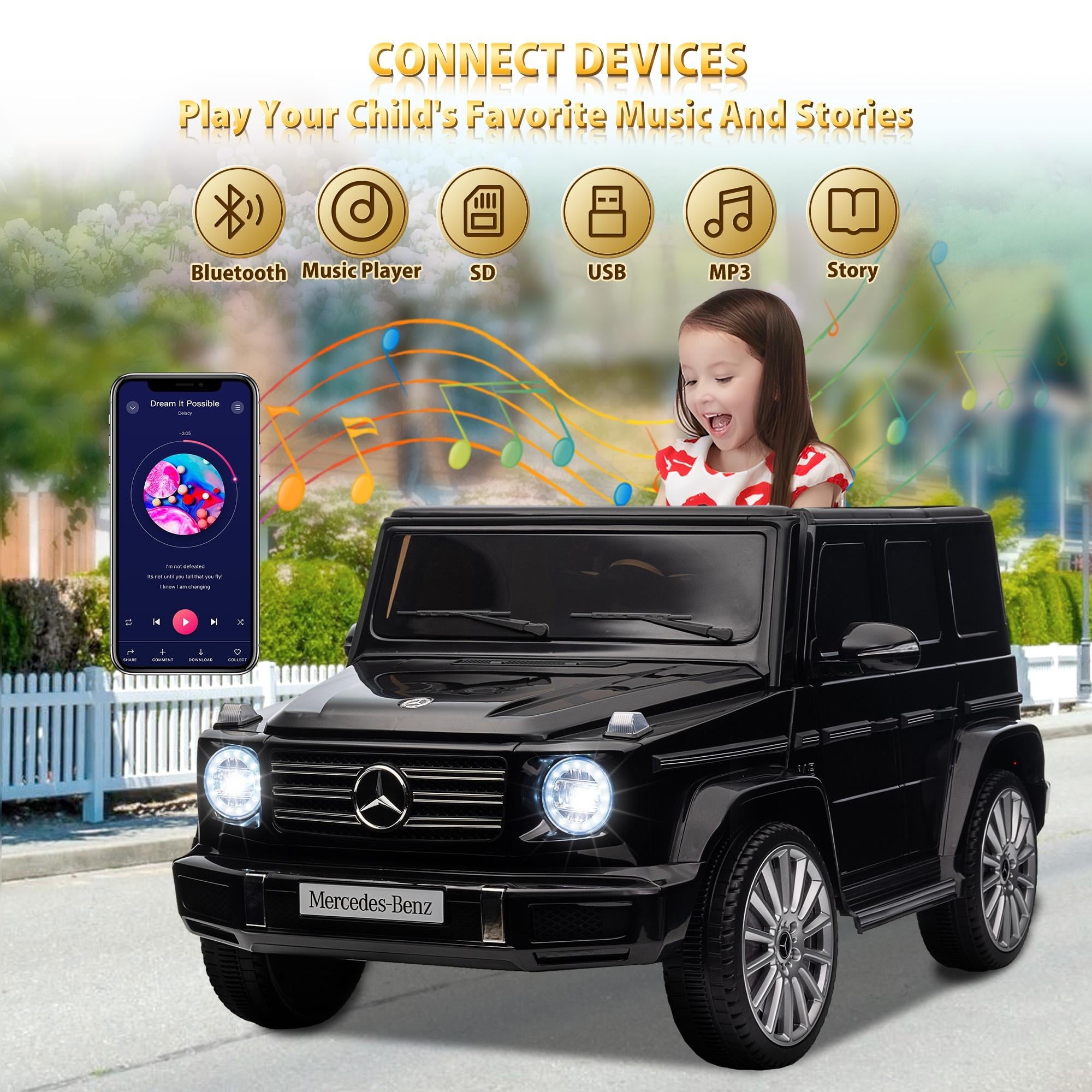 24V Ride on Car with Remote Control for Kids Mercedes Benz Ride on Car Toy for Boys and Girls 3-6 Years Old, Electric Vehicle, Bluetooth, LED Light, White