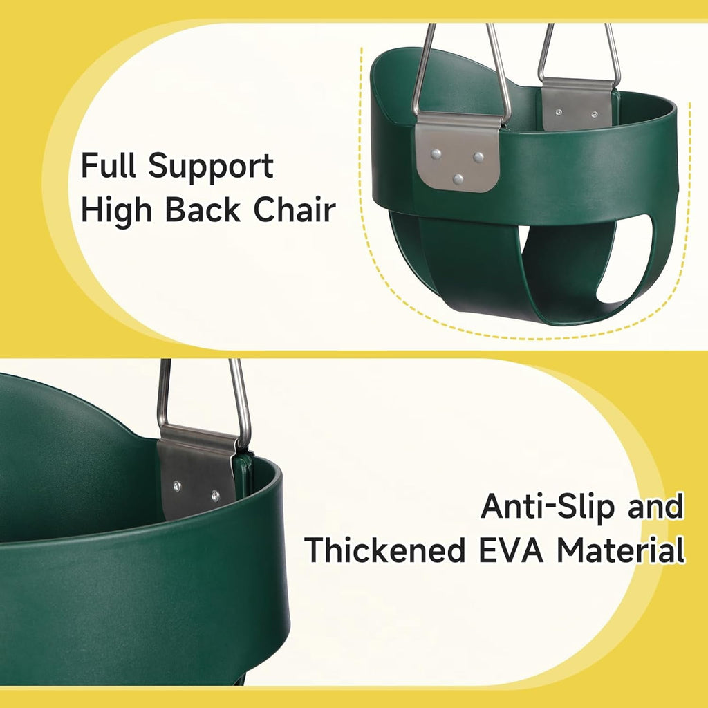 ANGGREK Assembled High Back Full Bucket Toddler Game Swing Seat Green, Game Swing, Home Swing