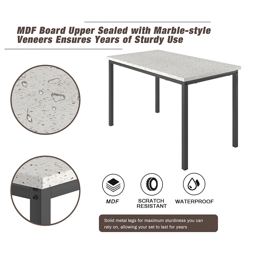 5 Piece Dining Table Set, Modern Faux Marble Tabletop and 4 PU Leather Upholstered Chairs, Rectangle Kitchen Table and Chairs for 4 Persons, Small Dining Set for Bar Dining Room Breakfast Nook