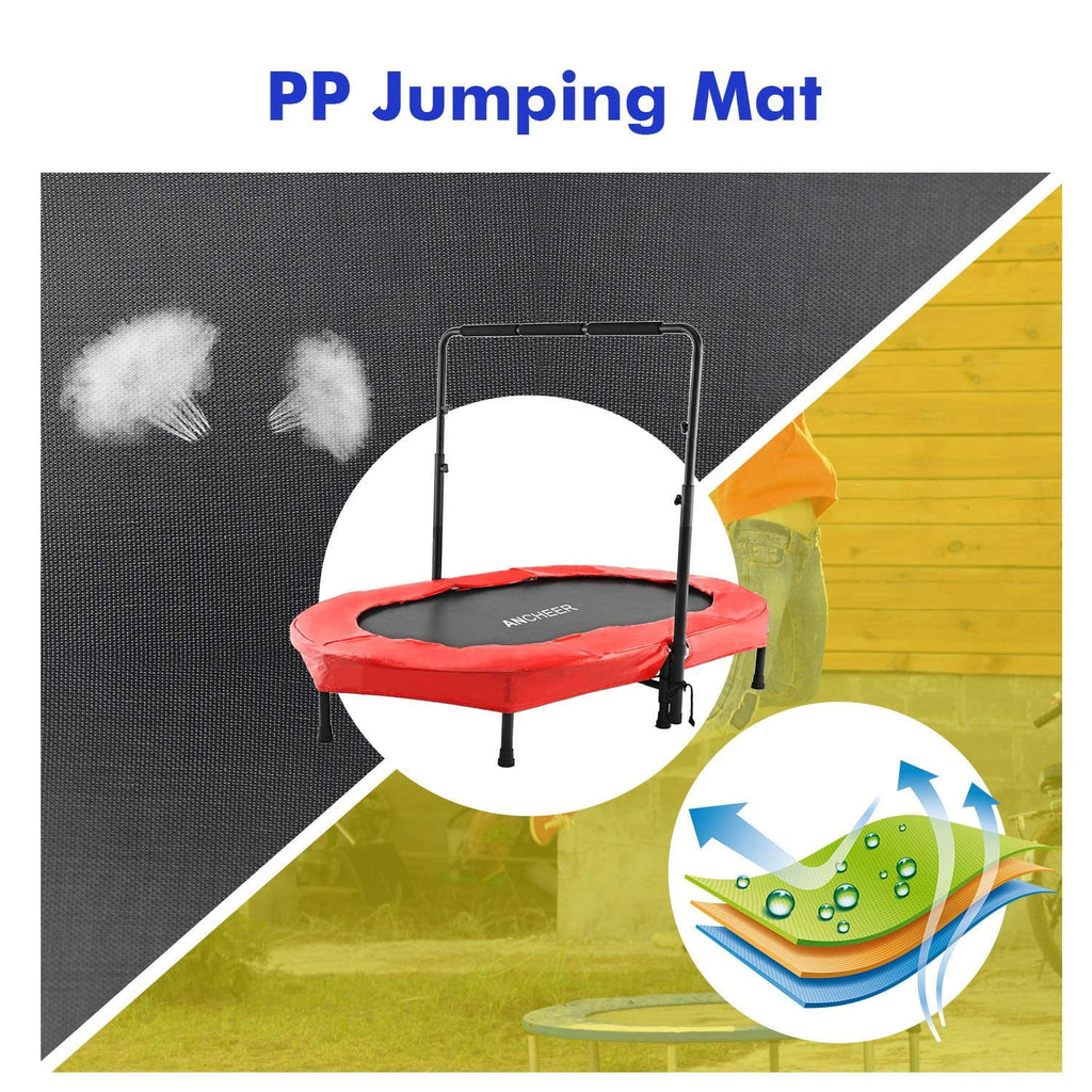 ANCHEER Foldable Trampoline, Mini Rebounder Trampoline with Adjustable Handle, Exercise Trampoline, Parent Child Trampoline Max 220lbs