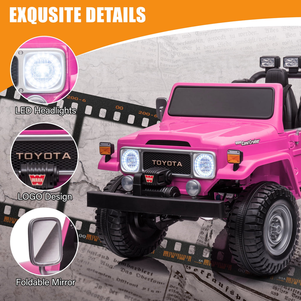 2 Seater 24V Ride on Car, Licensed Toyota Land Cruiser FJ40 Electric Truck with Remote Control, 4x80W Engine, Battery Powered Kid Car to Drive for Boy Girl, White