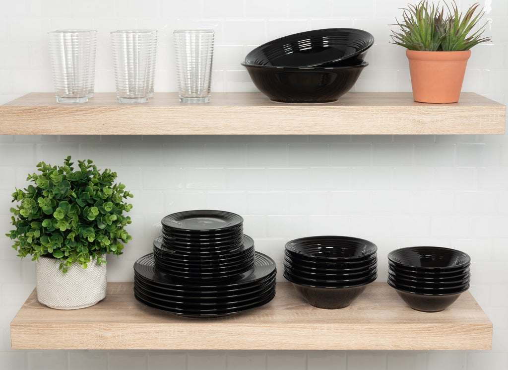 10 Strawberry Street Nova Black Round 62-Piece Stoneware Dinnerware Set, Service for 6