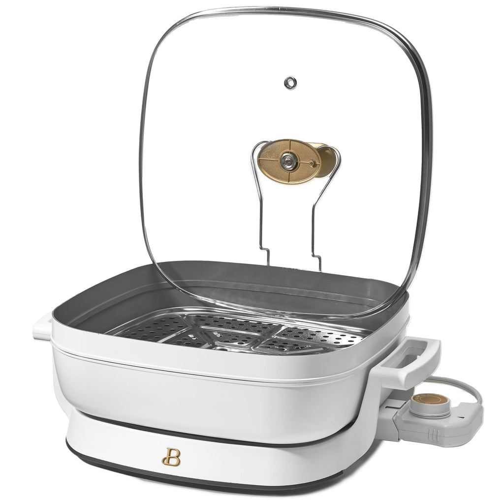 Beautiful 5 in 1 Electric Skillet - Expandable up to 7 Qt with Glass Lid, White Icing by Drew Barrymore