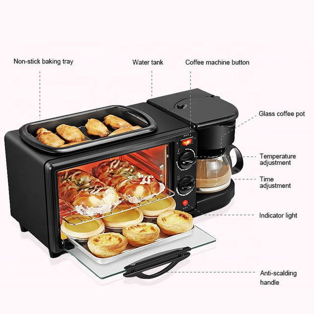 3-in-1 Breakfast Maker Multi-function Coffee Maker, Non-Stick Griddle, and Toaster Oven Household All-in-one Breakfast Machine