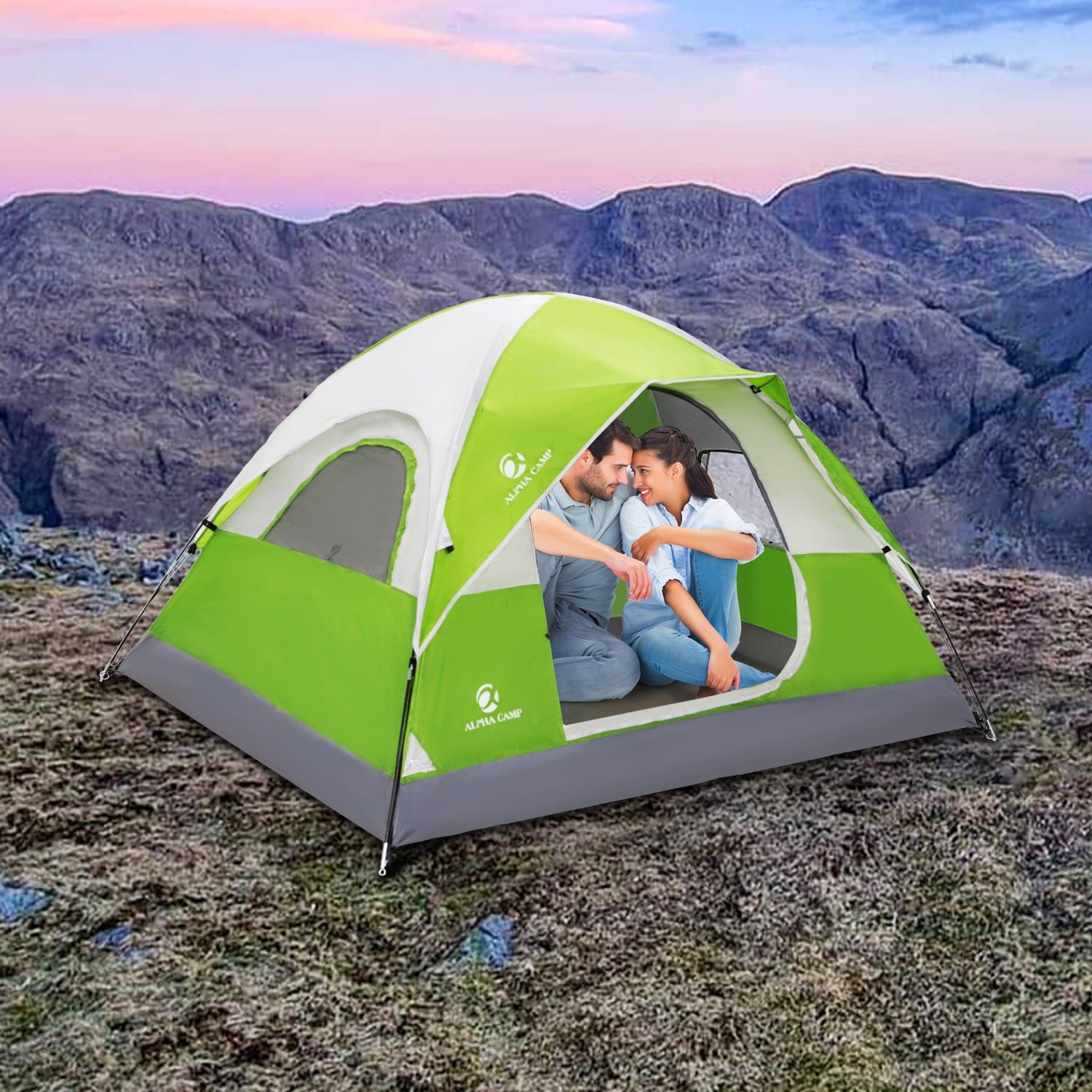 Alpha Camper 2-Person Camping Dome Tent Waterproof Portable Tent with Carry Bag, Blue