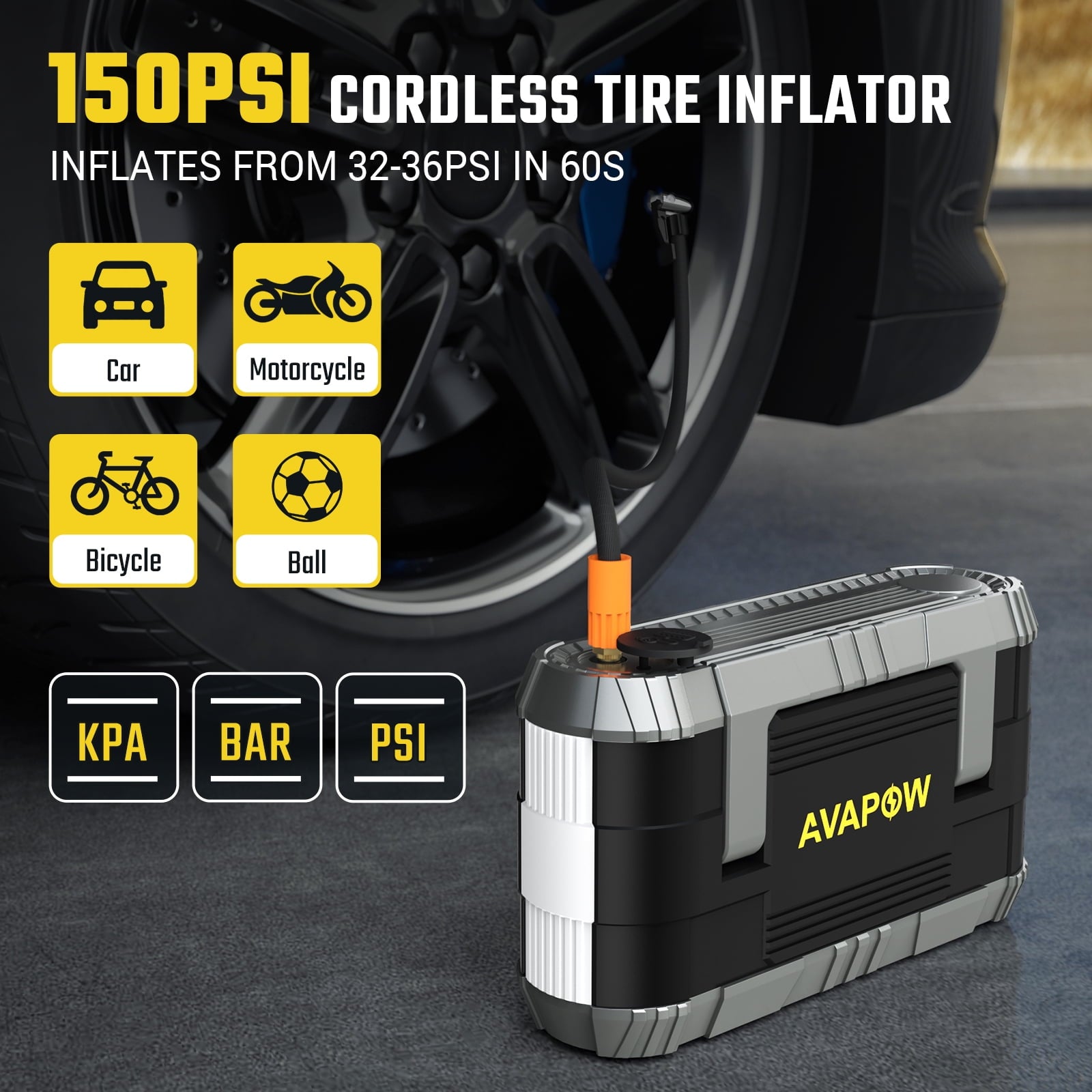 AVAPOW Jump Starter with Air Compressor, 2000A Battery Jump Starter (up to 8.0L Gas/6.0L Diesel Engines), 150PSI Digital Tire Inflator, 12V Jump Box with Emergency Light