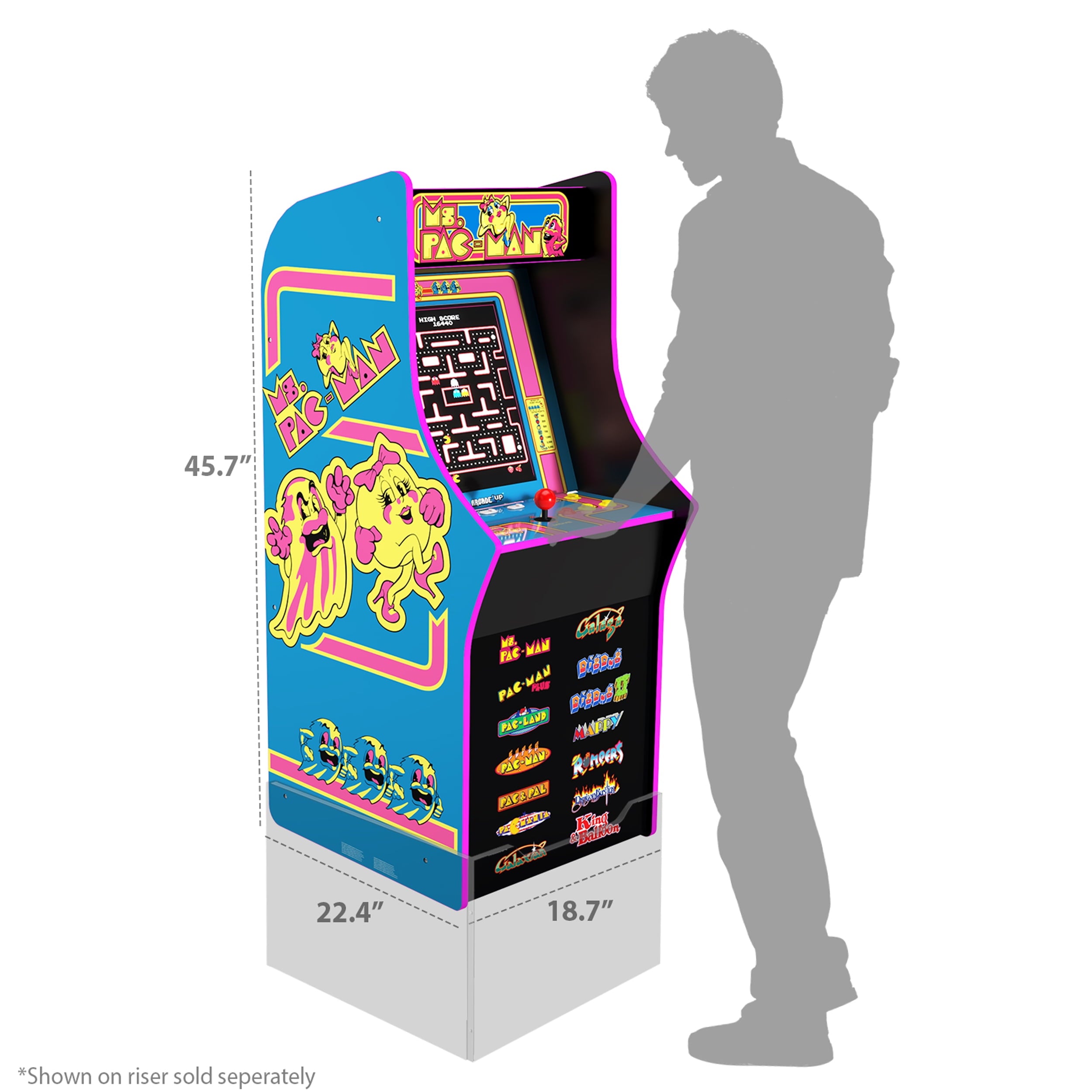 Arcade1Up Ms. PAC-MAN Classic Arcade Game, built for your home, 4-foot-tall stand-up cabinet, 14 classic games, and 17-inch screen