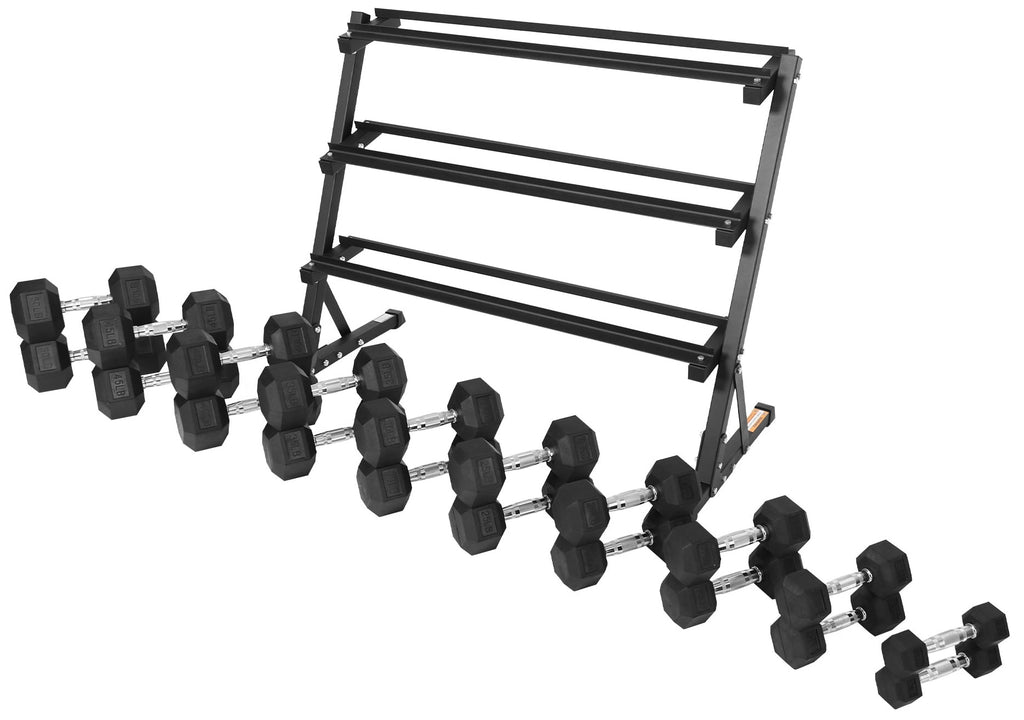 BalanceFrom 100LB Rubber Coated Hex Dumbbell Weight Set with A-Frame Rack, 5-20 lbs Pairs