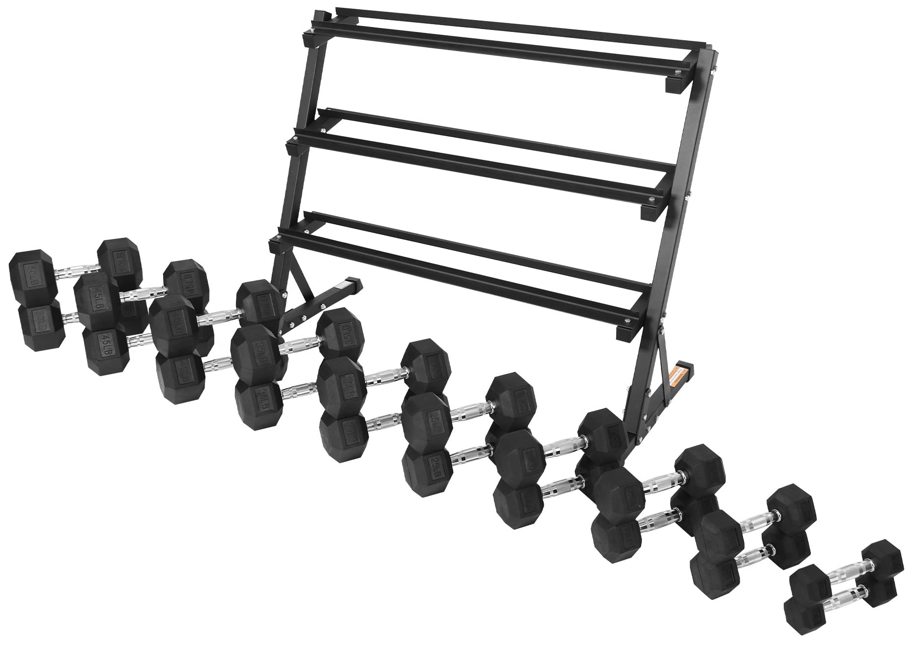 BalanceFrom 100LB Rubber Coated Hex Dumbbell Weight Set with A-Frame Rack, 5-20 lbs Pairs