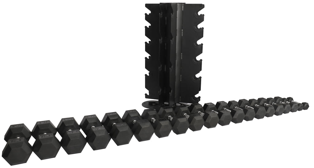 BalanceFrom 100LB Rubber Coated Hex Dumbbell Weight Set with A-Frame Rack, 5-20 lbs Pairs