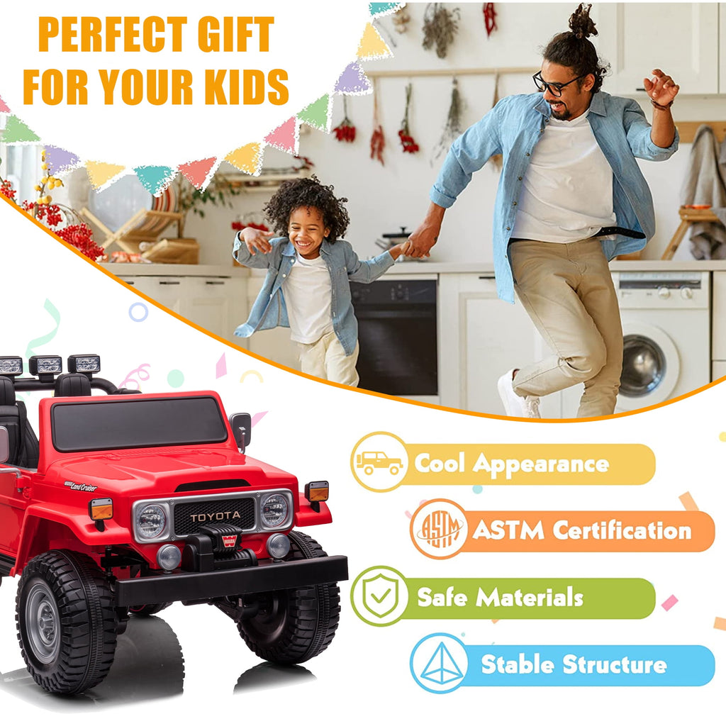 2 Seater 24V Ride on Car, Licensed Toyota Land Cruiser FJ40 Electric Truck with Remote Control, 4x80W Engine, Battery Powered Kid Car to Drive for Boy Girl, White