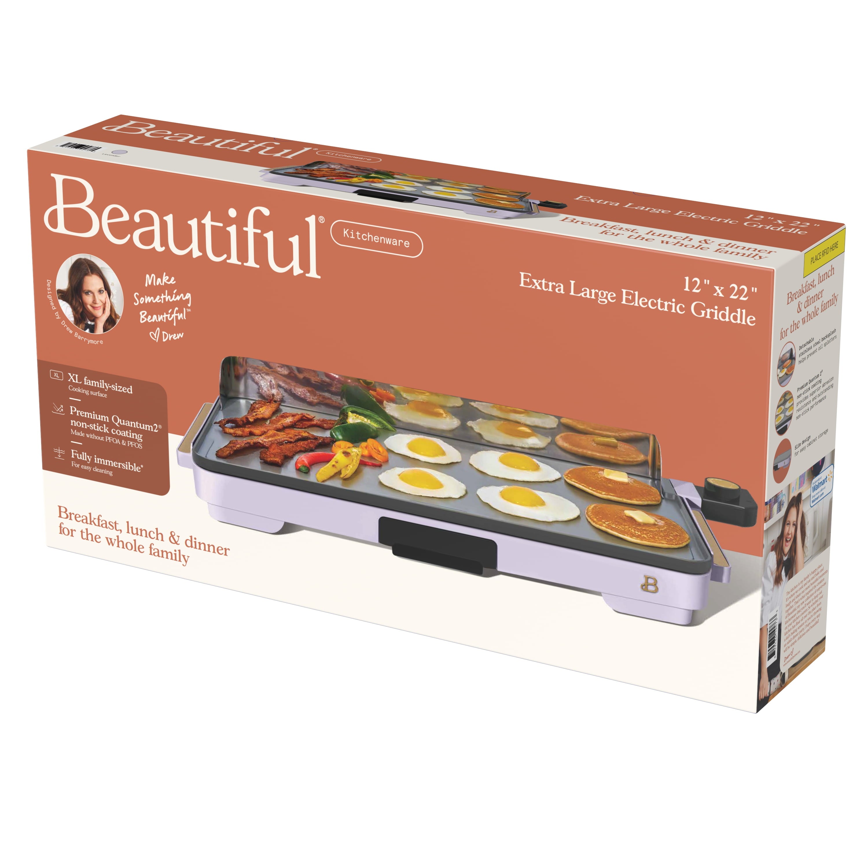 Beautiful XL Electric Griddle 12" x 22"- Non-Stick, White Icing by Drew Barrymore