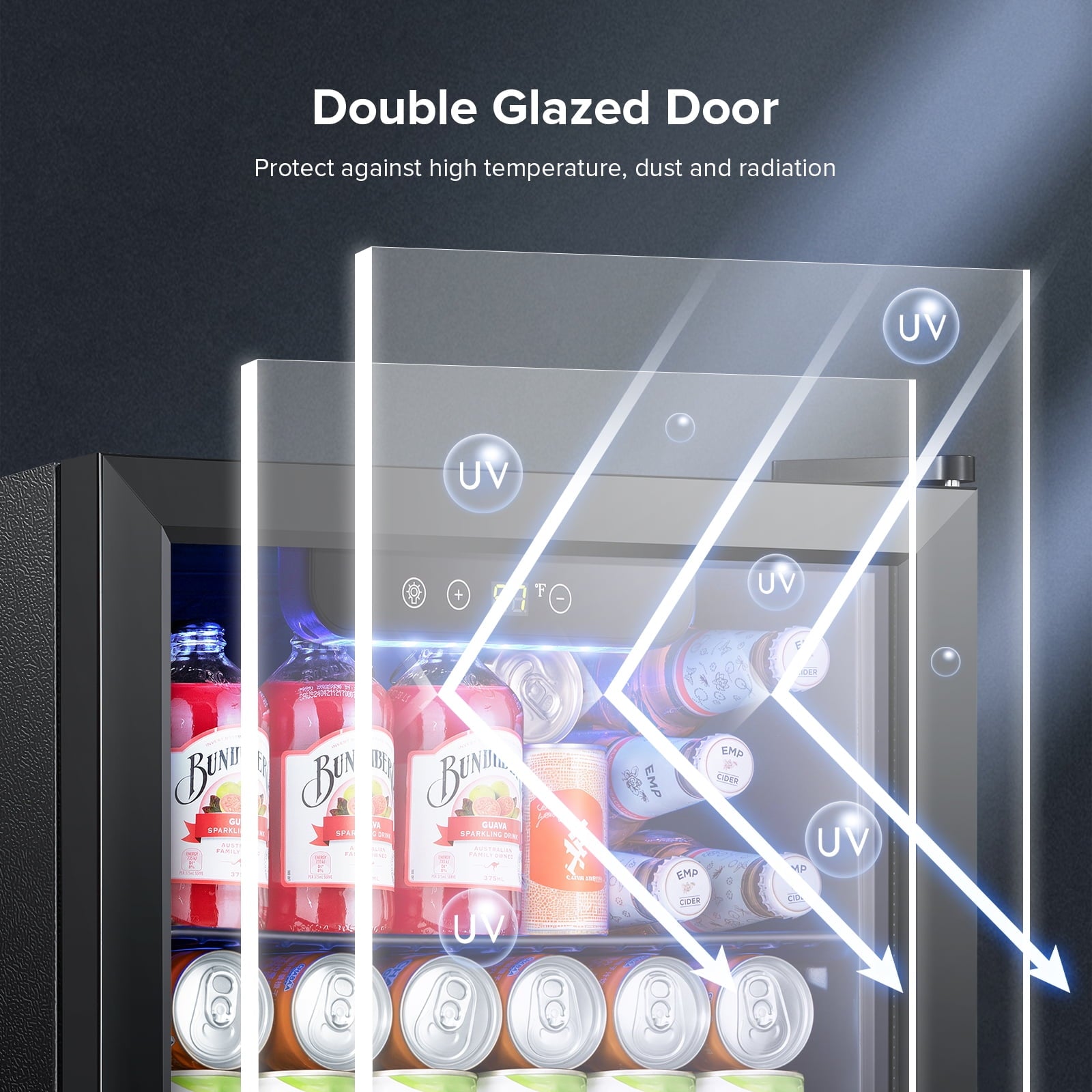 Auseo 1.3 Cu.ft Beverage Refrigerator Cooler - 12 Bottle & 48 Can Mini Fridge, Wine Cooler, Mini Drink Cooler Dispenser with Transparent Glass Door for for Home/Bar/Office