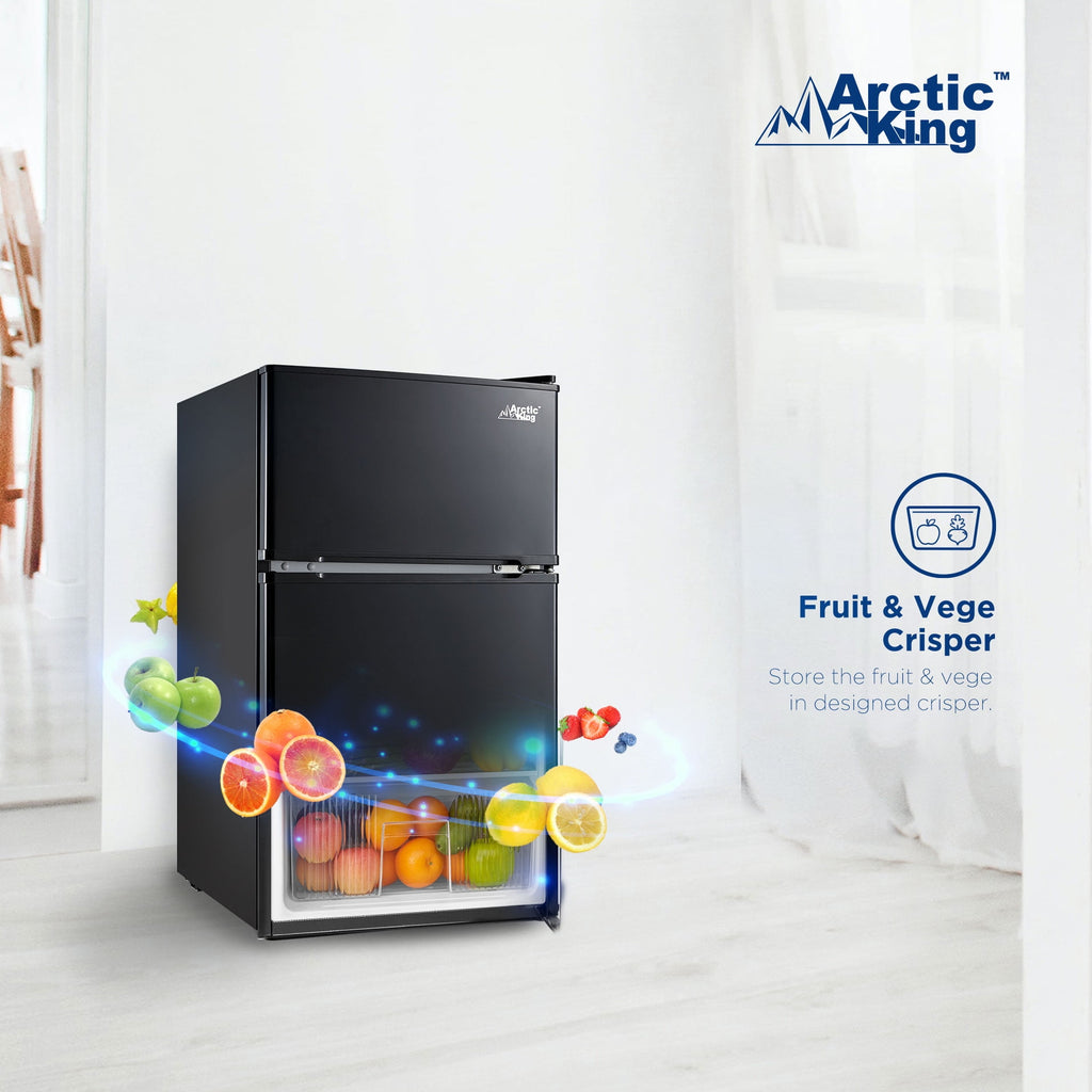 Arctic King 3.2 Cu ft Two Door Mini Fridge with Freezer, Stainless Steel, E-Star, ARM32D5ASL