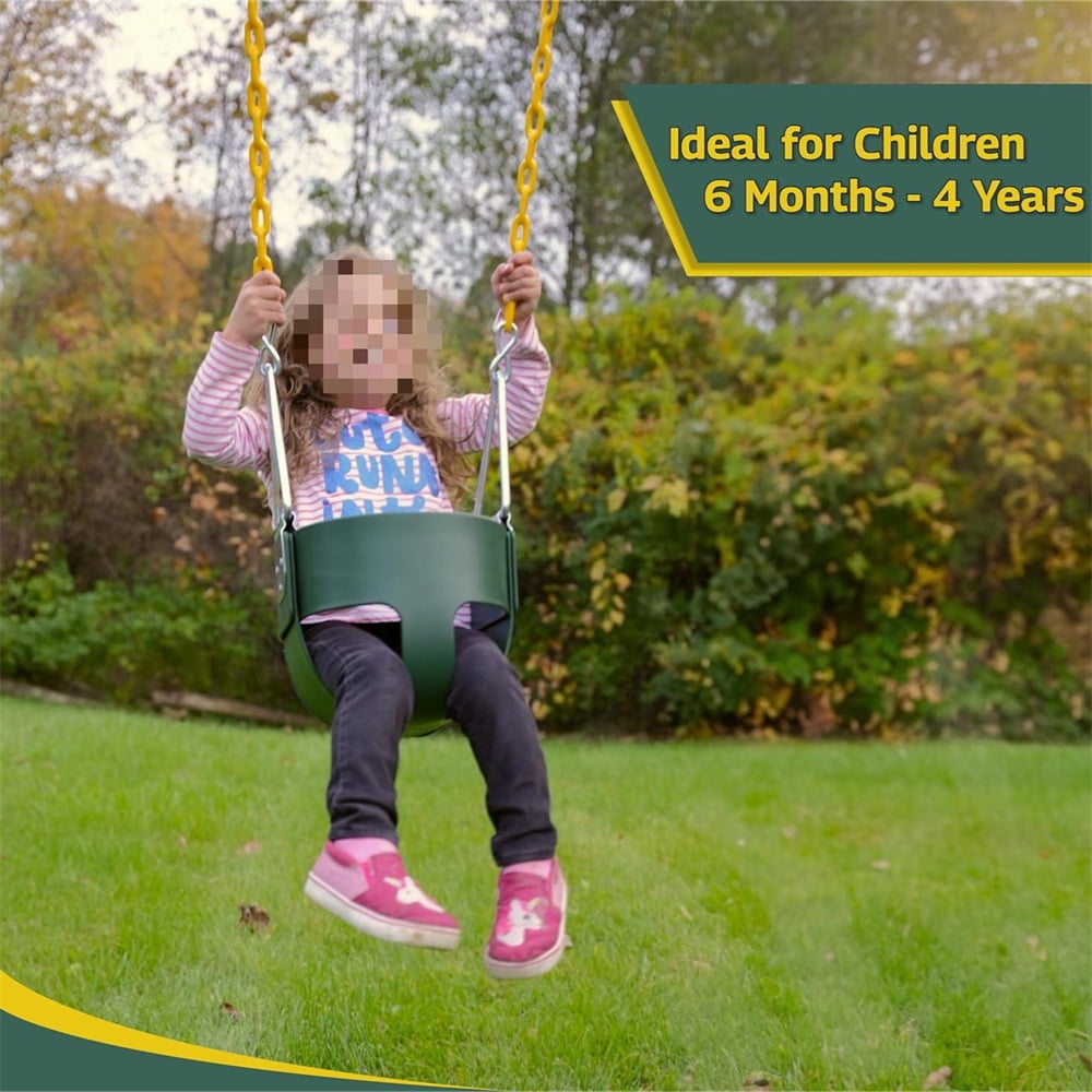 ANGGREK Assembled High Back Full Bucket Toddler Game Swing Seat Green, Game Swing, Home Swing