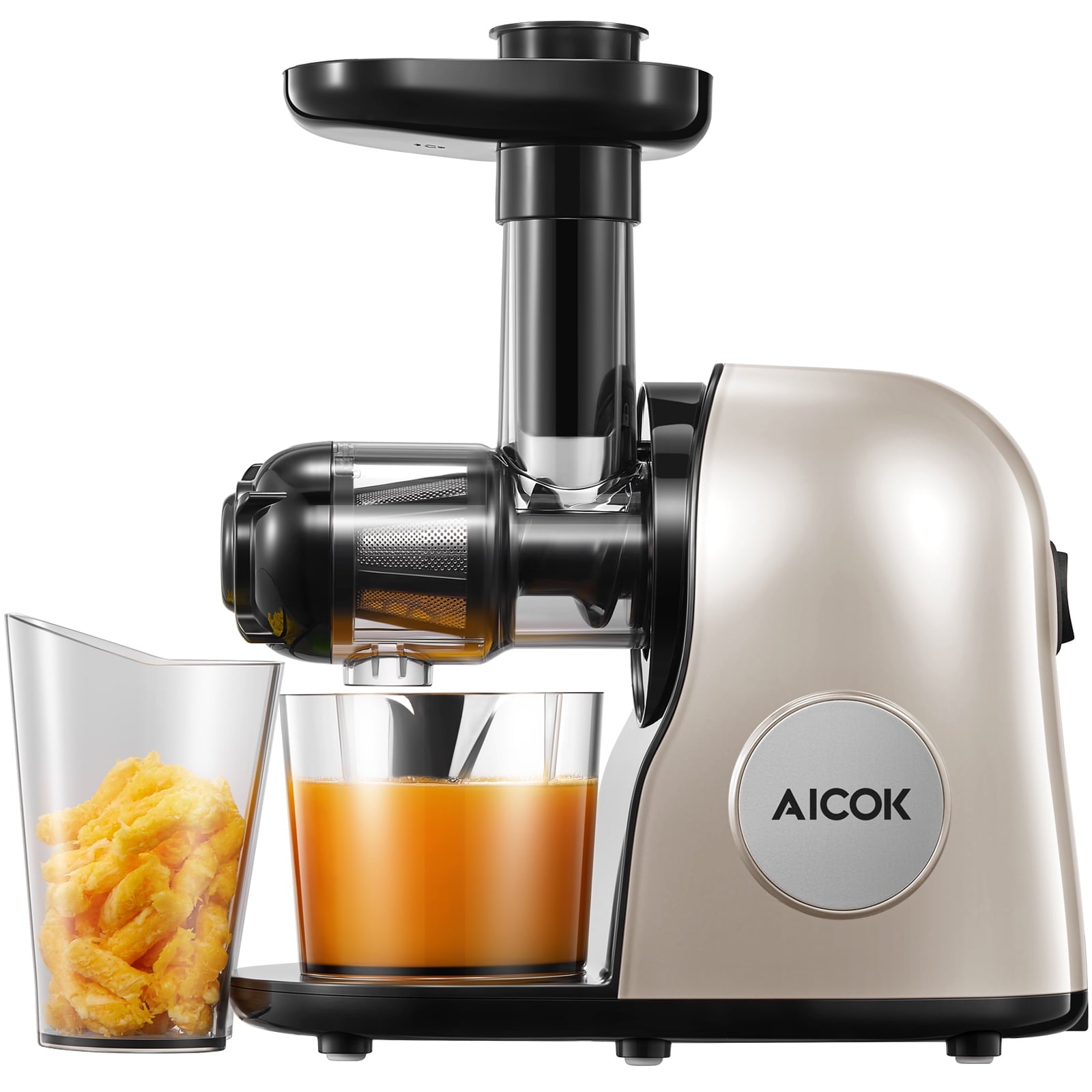 Aicok Juicer Machines, Slow Masticating Juicer with Higher Juice Yield and Drier Pulp For Vegetables and Fruits- Easy to Use and Clean | 150-Watt | Quiet Motor & Reverse Function | BPA-Free