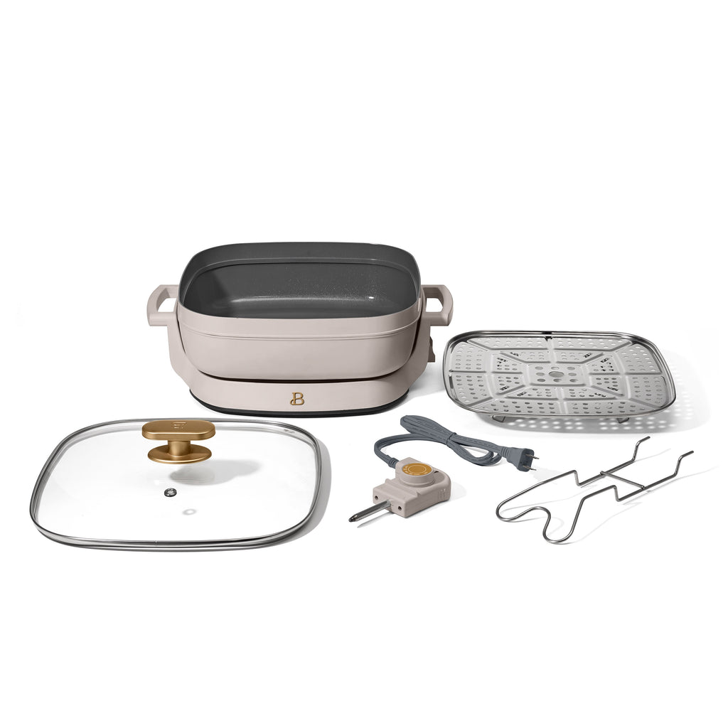 Beautiful 5 in 1 Electric Skillet - Expandable up to 7 Qt with Glass Lid, White Icing by Drew Barrymore
