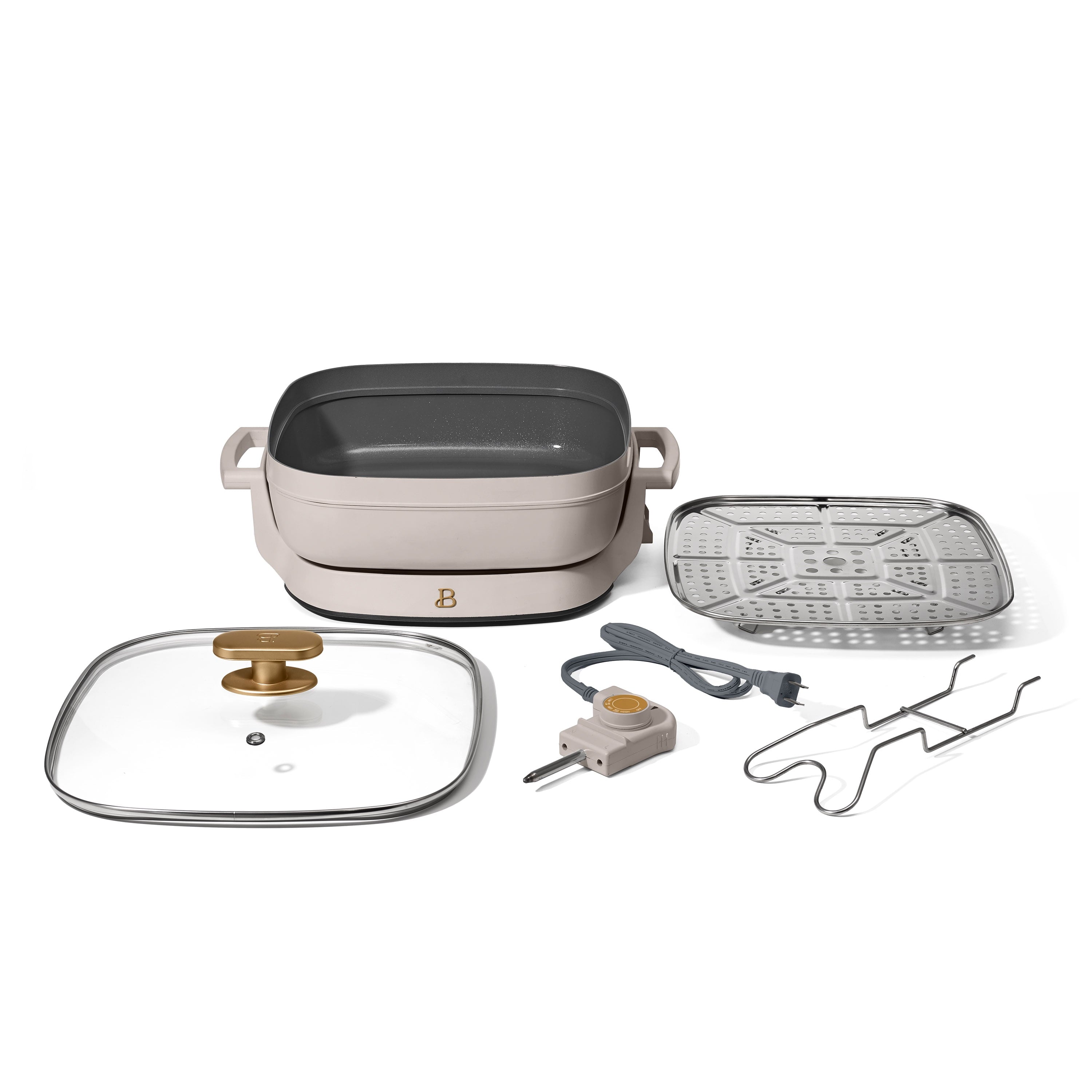 Beautiful 5 in 1 Electric Skillet - Expandable up to 7 Qt with Glass Lid, White Icing by Drew Barrymore