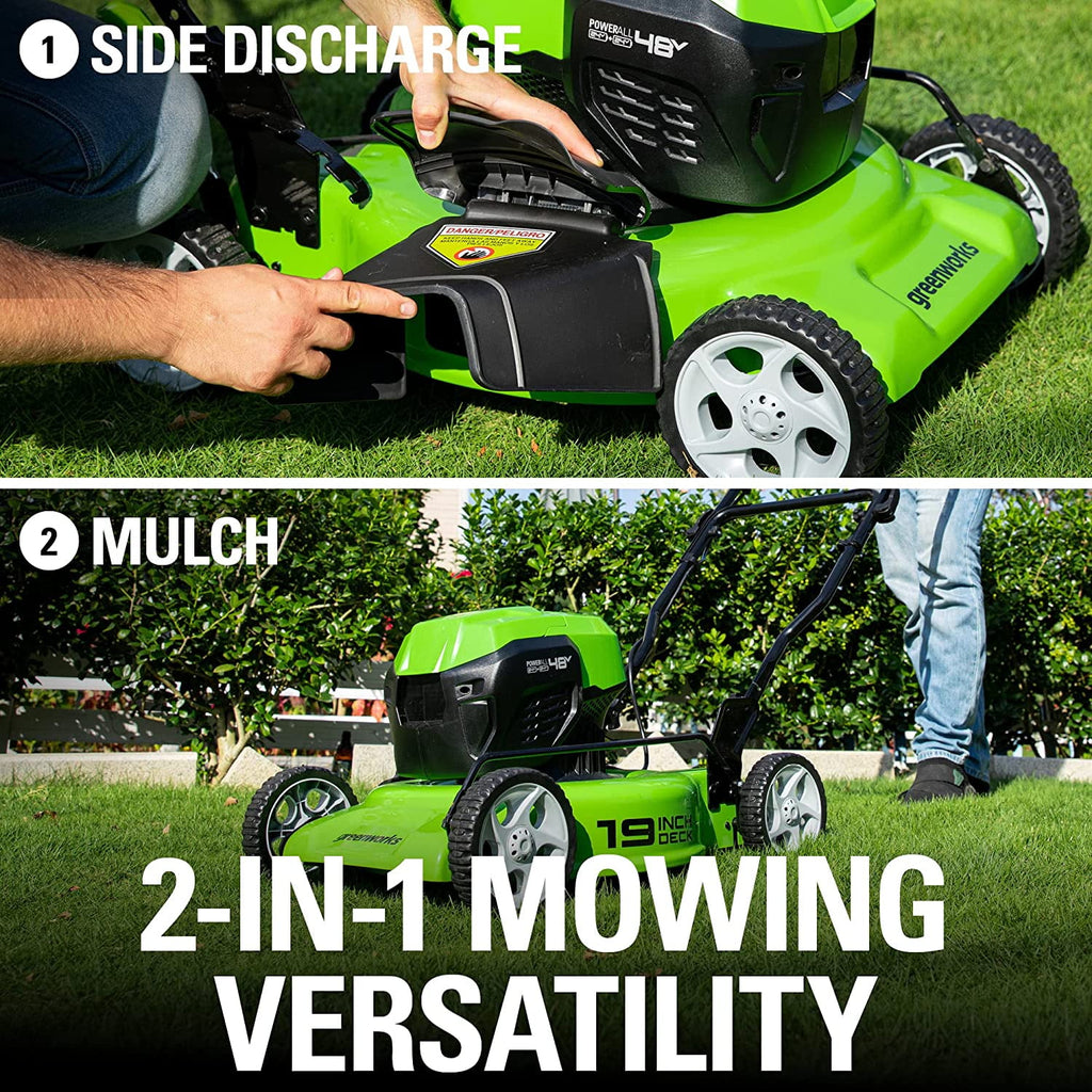 Greenworks 2 x 24V (48V) 19" Brushless Push Lawn Mower, 2 x 4.0Ah USB Batteries and Dual Port Rapid Charger Included