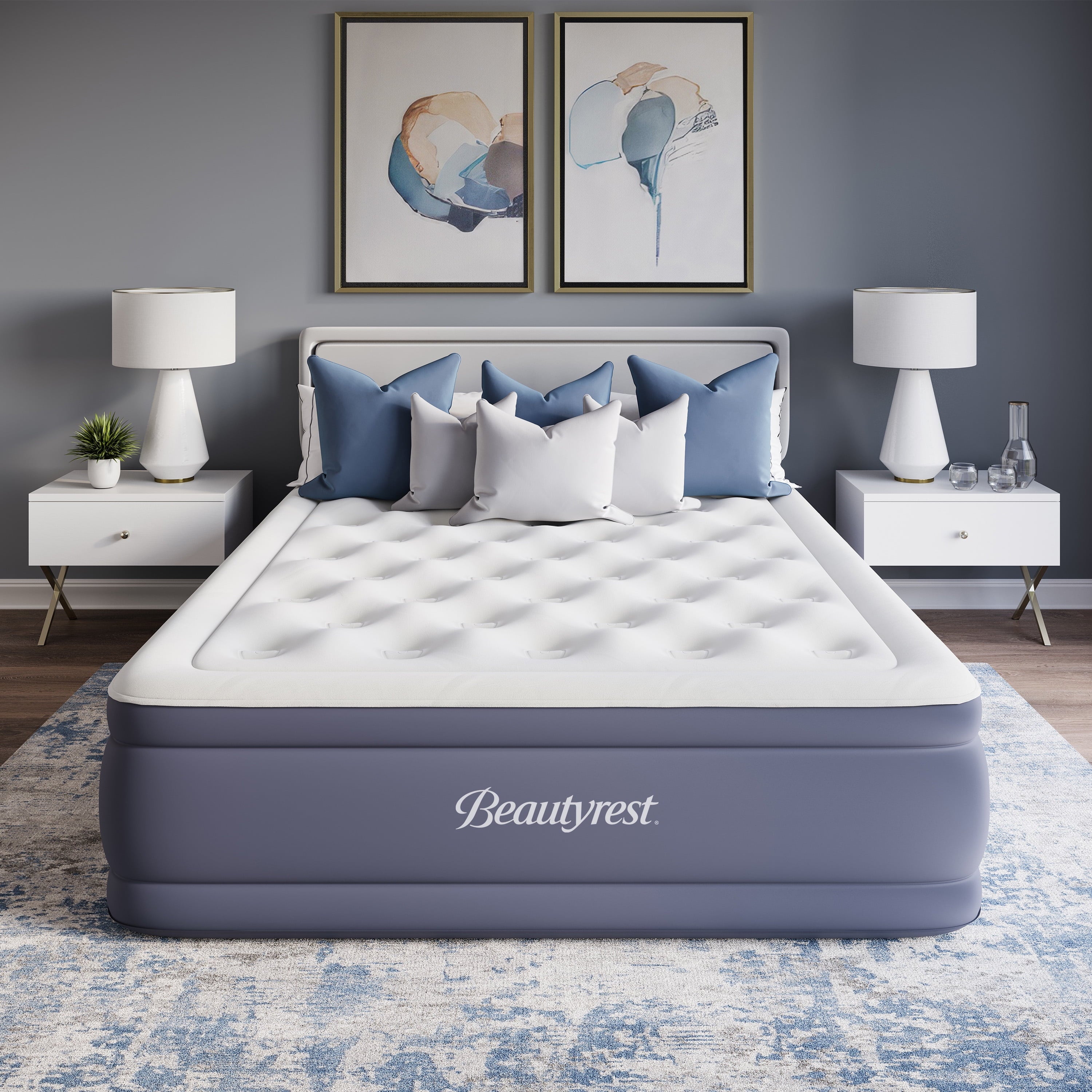 Beautyrest Sensalux 18" Inflatable Air Bed Blow up Mattress with Built-in Pump Queen