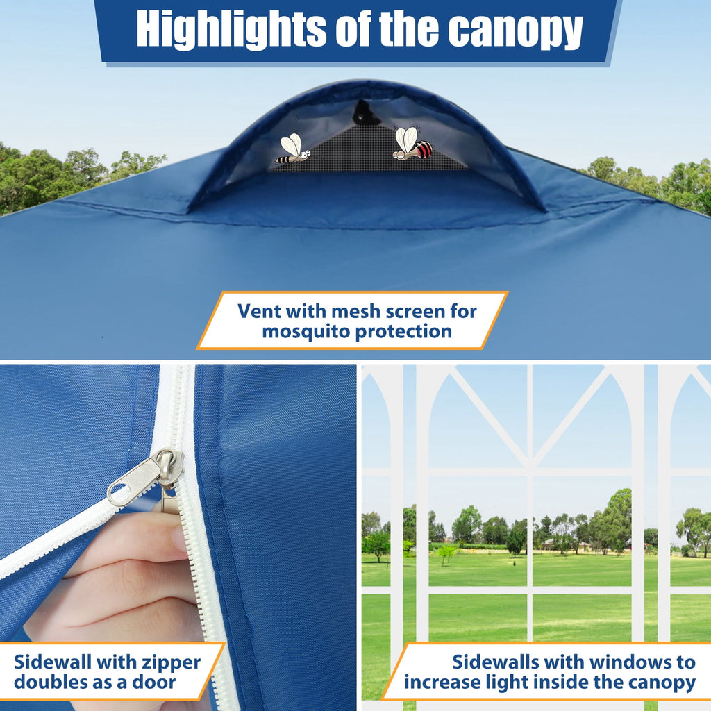 10'x10' EZ Pop Up Canopy with Top Vent, Large Commercial Tent, Waterproof and Sunproof with 4 Removable Sidewalls, Suitable for Weddings come with 4 Sandbags (Black)