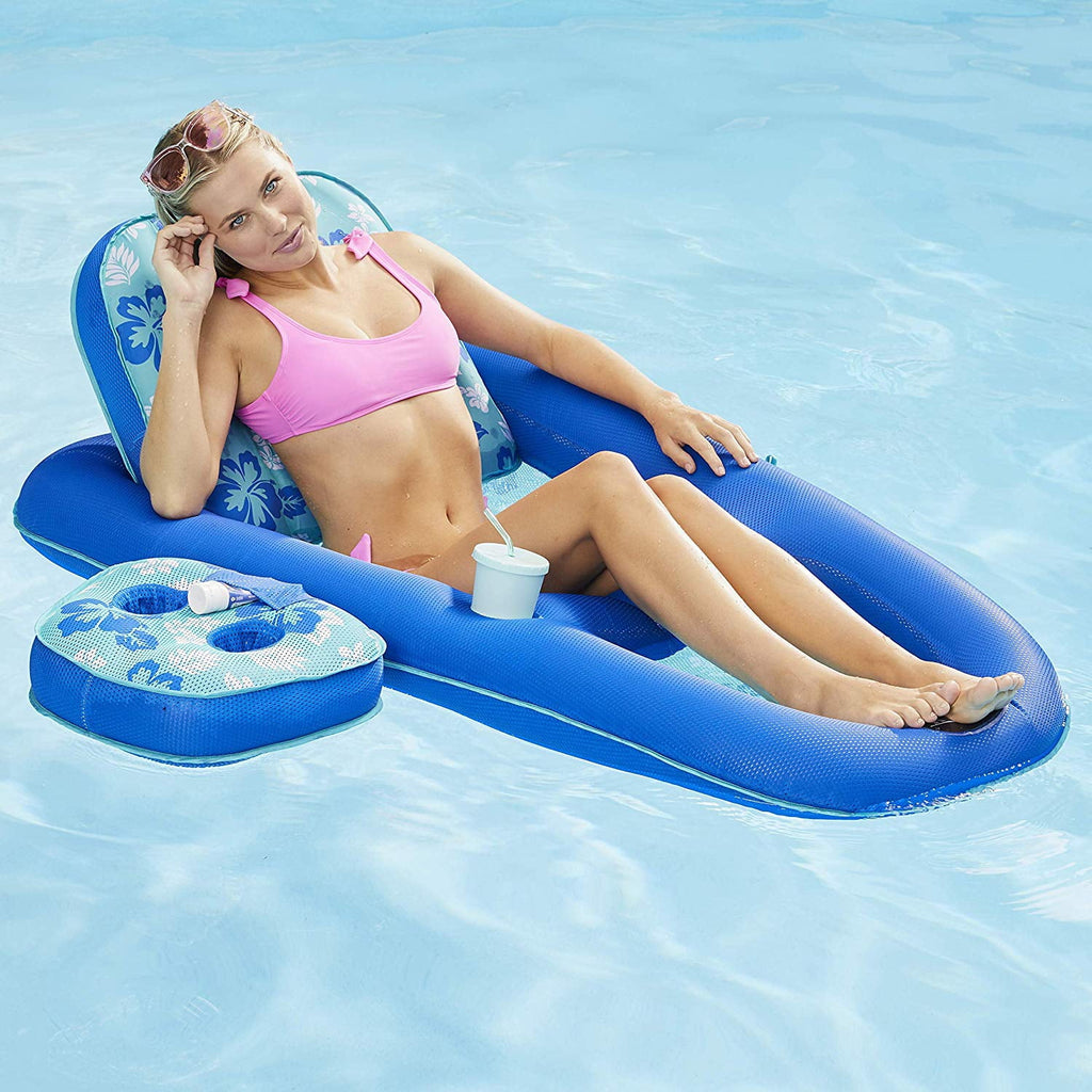 Aqua Leisure Campania Convertible 2 in 1 Pool Float Lounge/Caddy, Teal Hibiscus