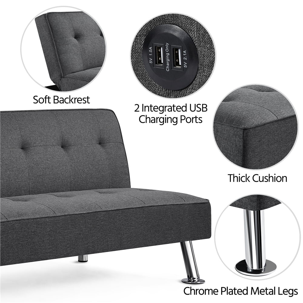 Alden Design Modern Fabric Convertible Futon with USB, Blue