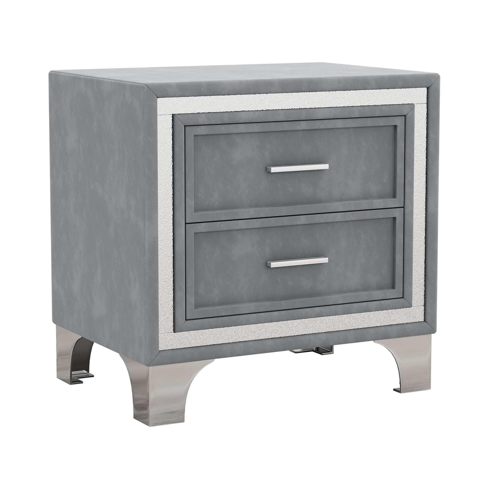 2-Drawer Nightstand with Metal Legs for Bedroom,Velvet Bedside Table-Gray