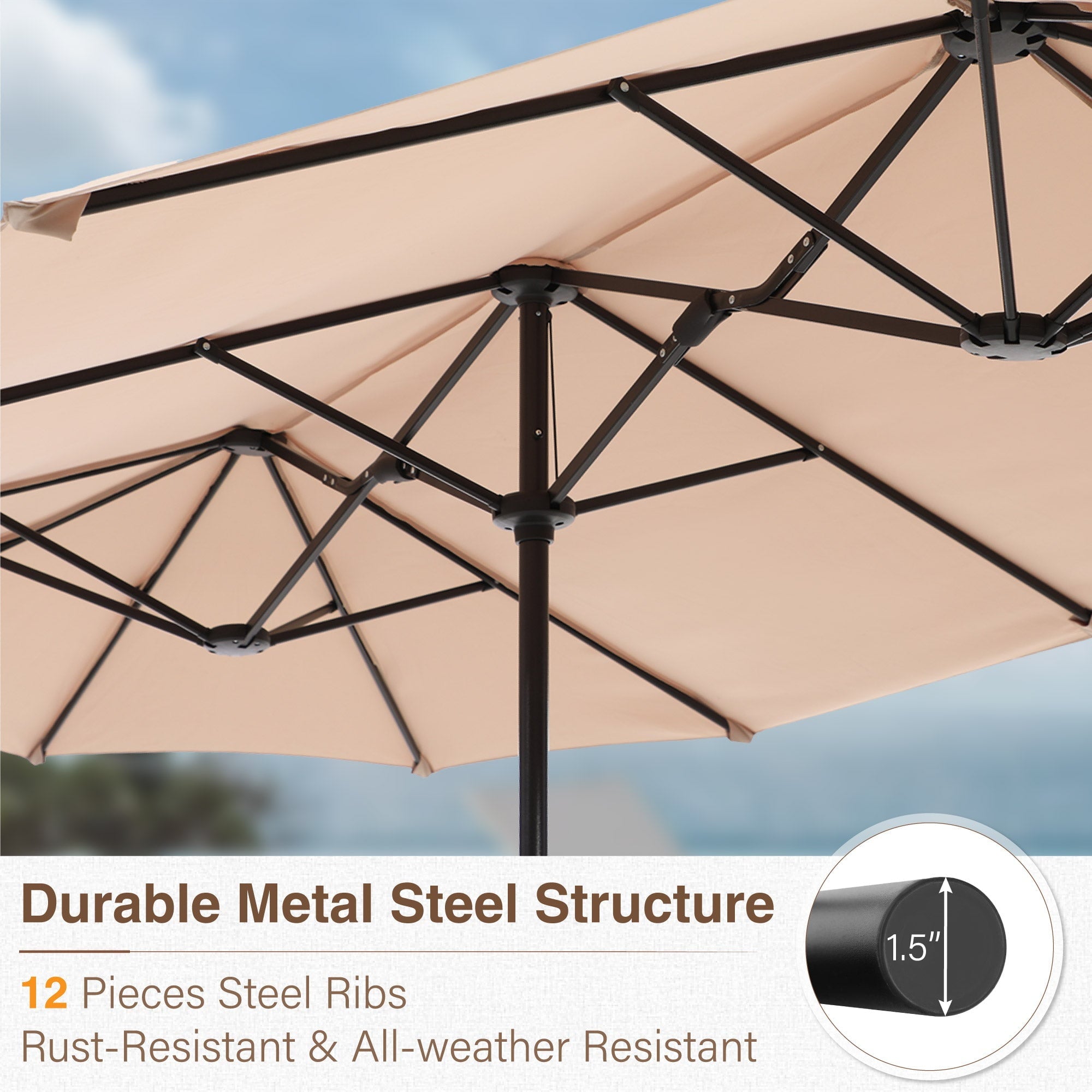 Alpha Joy 13x6.5ft Double-Sided Extra Large Outdoor Patio Umbrella with Crank Handle, Beige