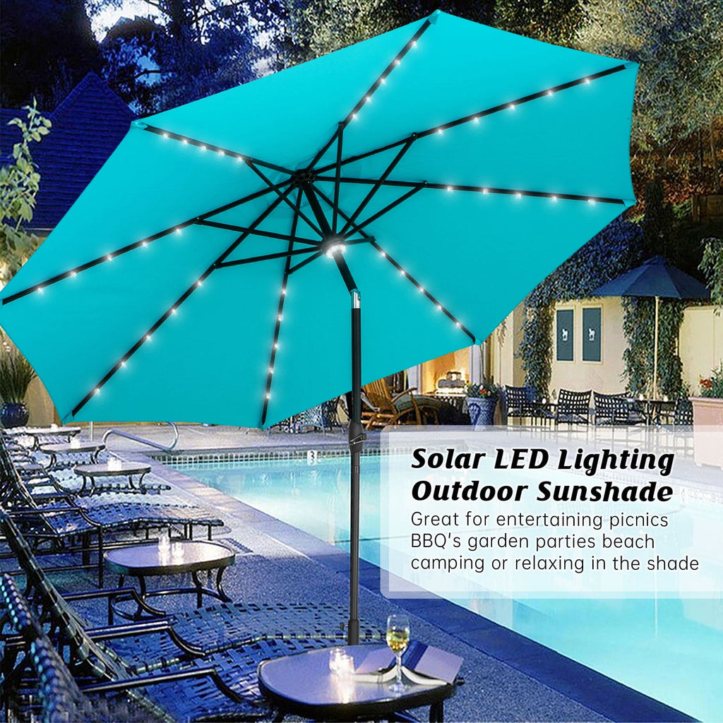 Autlaycil 10 ft Solar Patio Umbrellas with 40 LED lights for Market Outdoor Pool, Steel Tilt Crank, Navy Blue