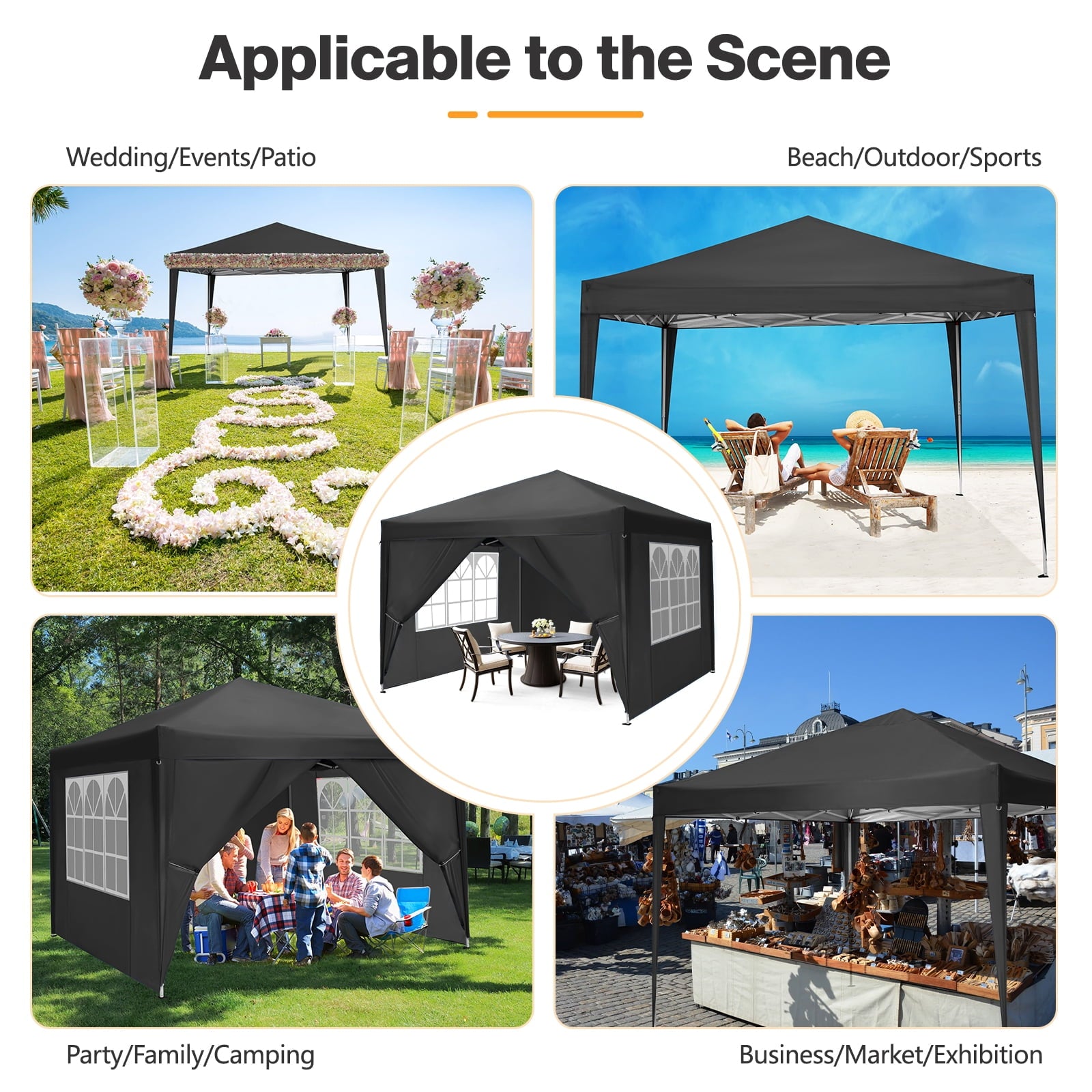 10'x 10' Pop up Canopy 1 Person Setup Canopy Portable Outdoor Party Instant Shelter with 4 Removable Sidewalls & Carrying Bag for Wedding Picnics Camping, White