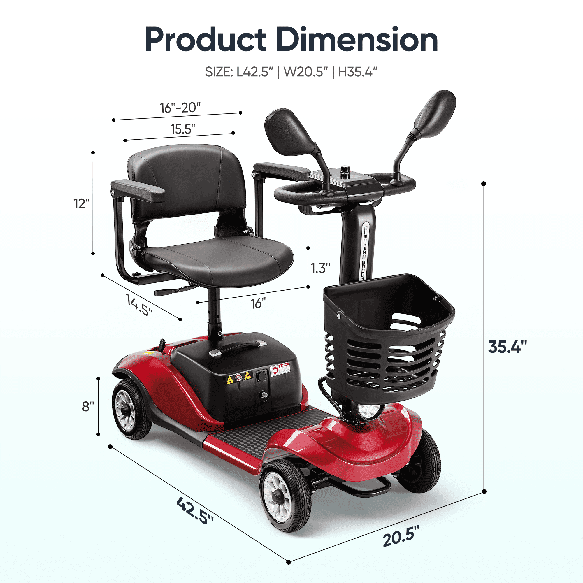 4 Wheels Mobility Scooter Electric Mobility Scooter Wheelchair w/Basket and Extended Battery for Seniors Adults Blue