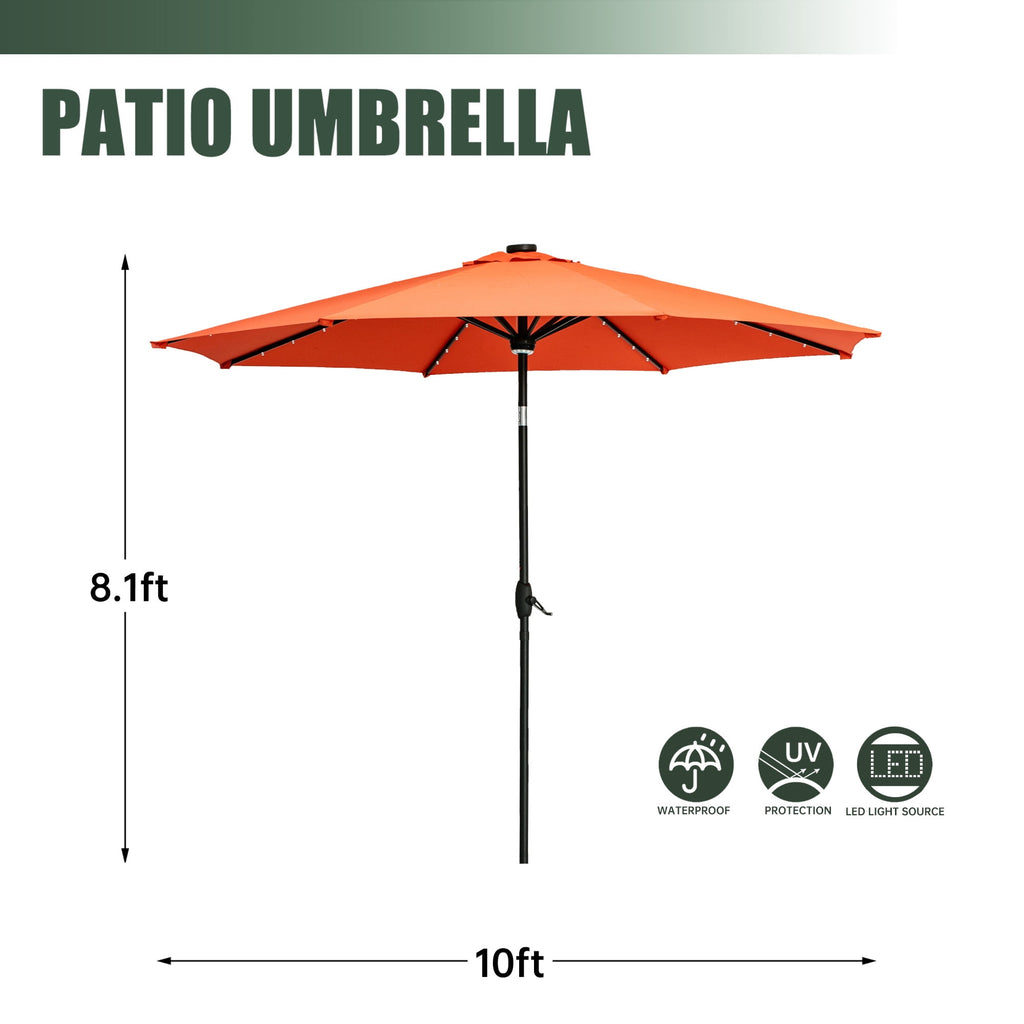 Autlaycil 10 ft Solar Patio Umbrellas with 40 LED lights for Market Outdoor Pool, Steel Tilt Crank, Navy Blue