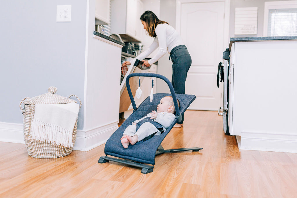 Baby Delight Alpine Deluxe Portable Infant Bouncer - for Use 0-6 Months- Quilted Indigo