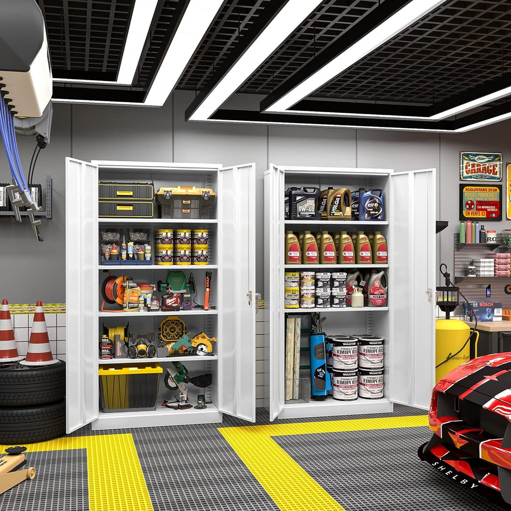 71" Metal Garage Storage Cabinet with Locking Doors and Adjustable Shelves for Home, Office(Black)