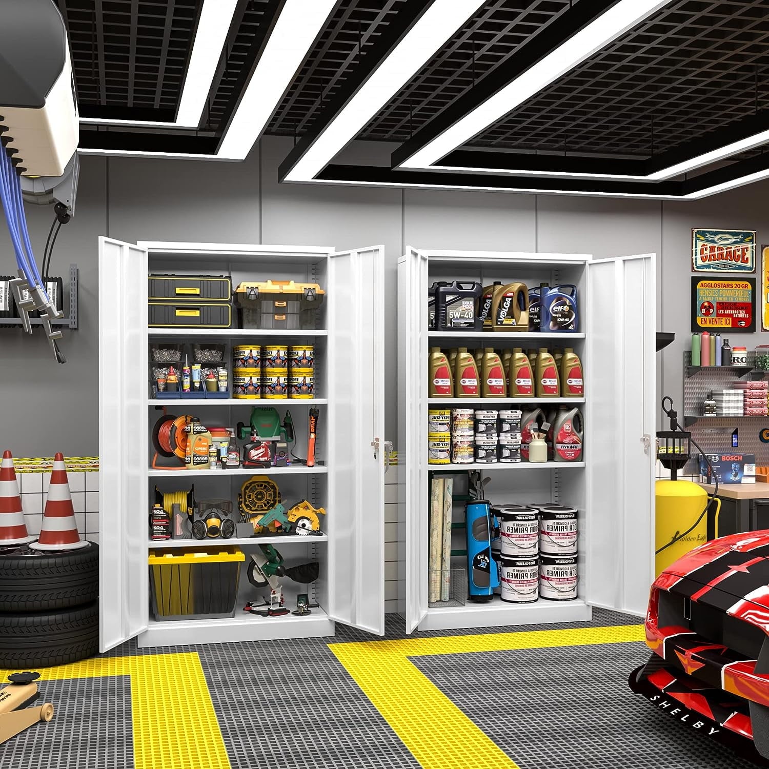 71" Metal Garage Storage Cabinet with Locking Doors and Adjustable Shelves for Home, Office(Black)